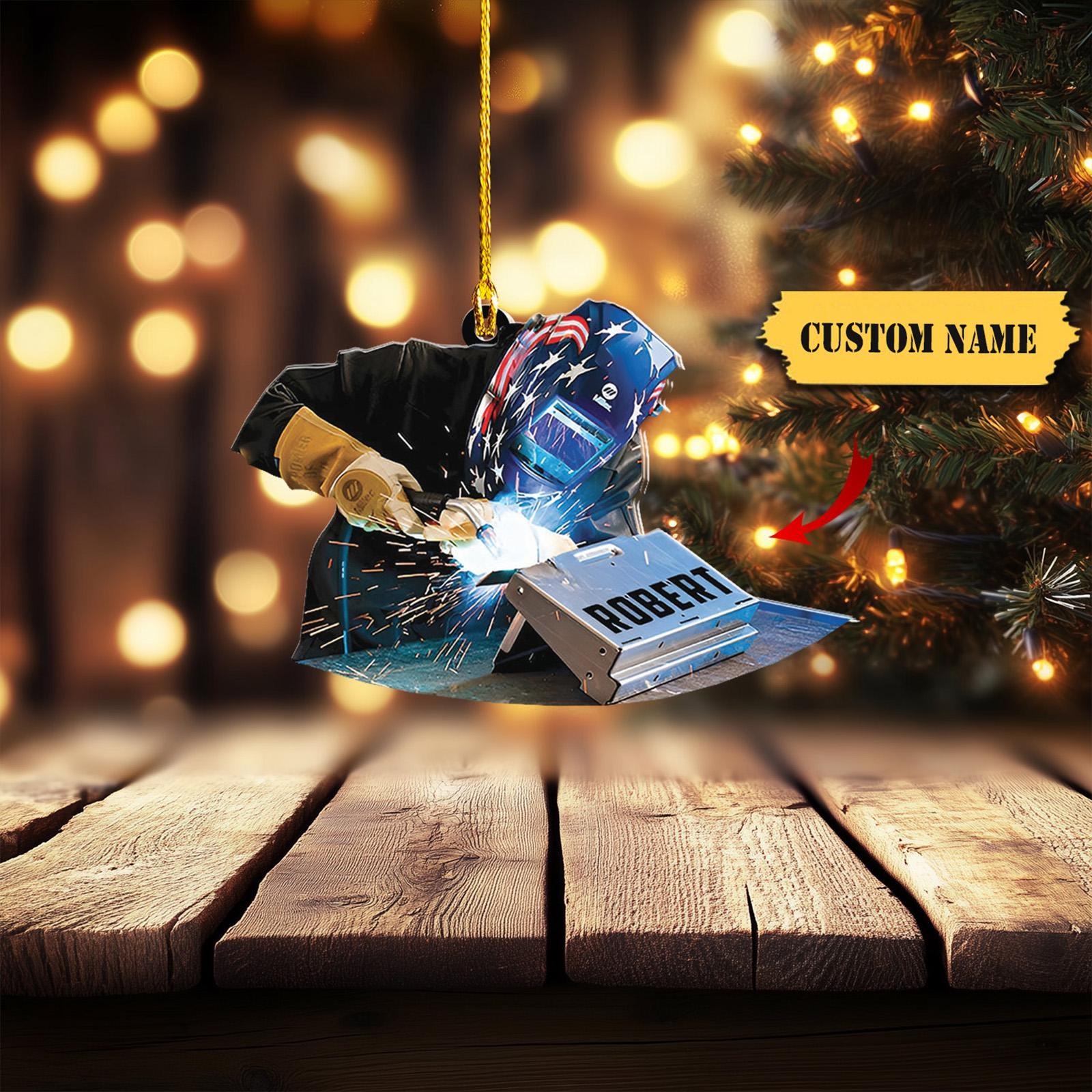 Personalized Patriotic Welder Ornament 2D - Custom Named Welding Christmas Decor - Handcrafted Holiday Gift for Welders HAOR0711