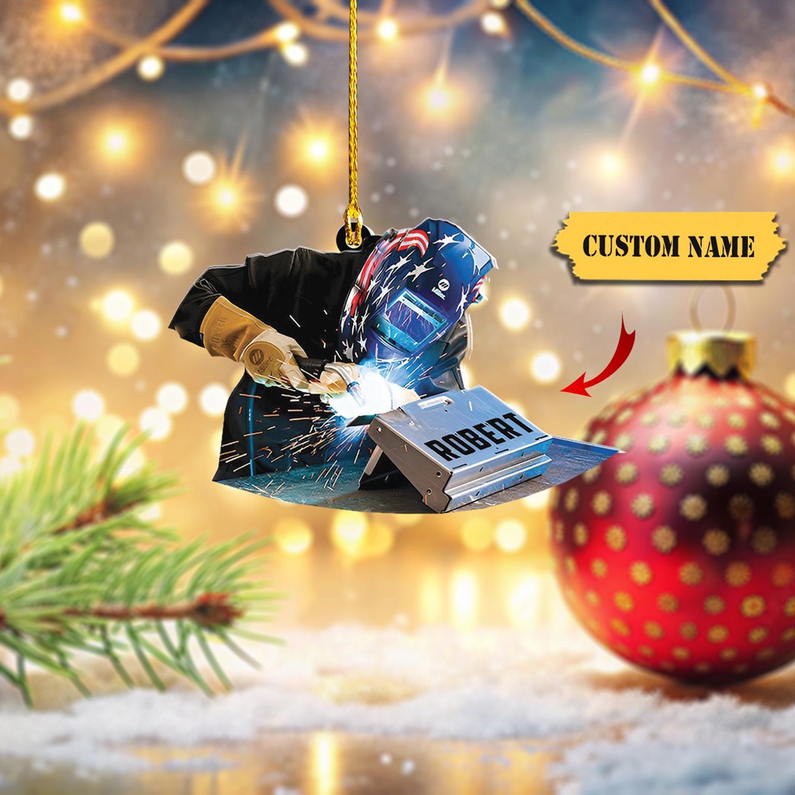 Personalized Patriotic Welder Ornament 2D - Custom Named Welding Christmas Decor - Handcrafted Holiday Gift for Welders HAOR0711