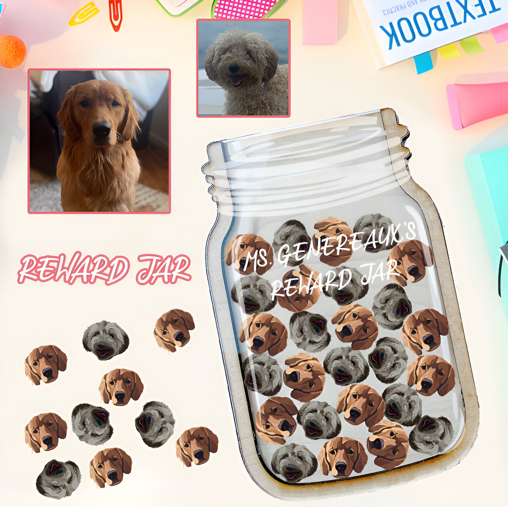 Personalized Pet Dog Cat Head Reward Jar REJAR