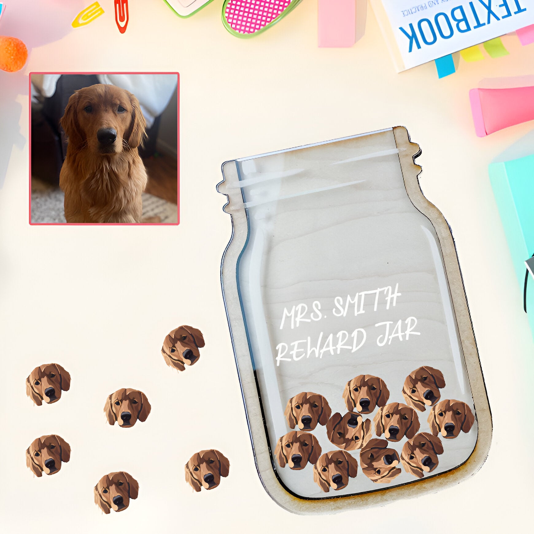 Personalized Pet Dog Cat Head Reward Jar REJAR