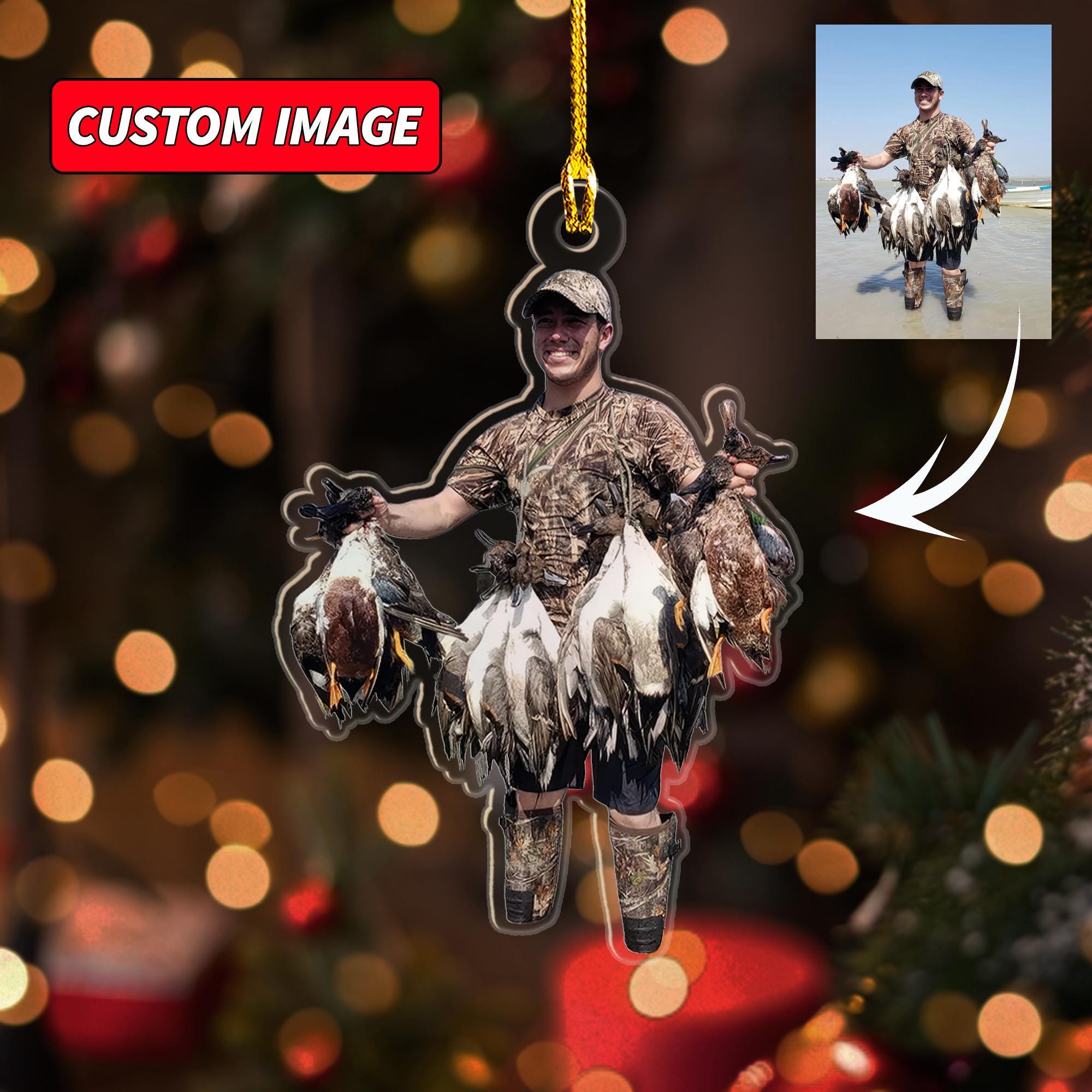 Personalized Photo Duck Hunting Christmas Ornament, Custom Image Gift For Hunter, Hunting Lover Keepsake, Christmas Ornament For Dad Men ORNO5