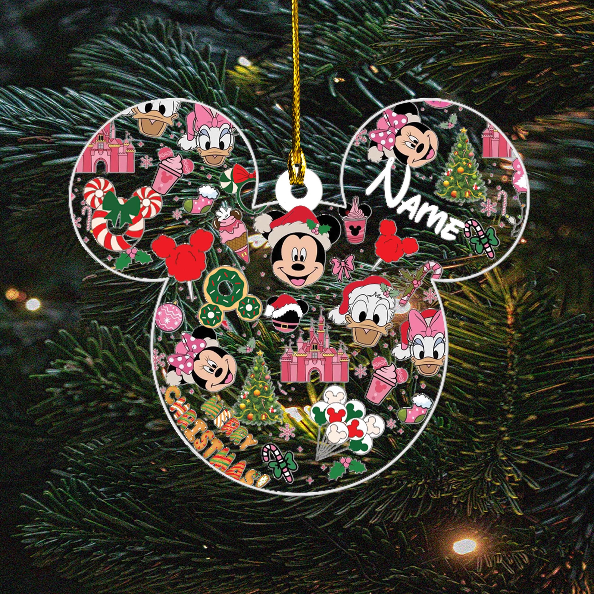 Personalized Pink Disney Christmas Ornament, Mickey Christmas Ornament, Disneyland Family Ornament, Family Vacation Ornament,Disneyland Gift HOCT21