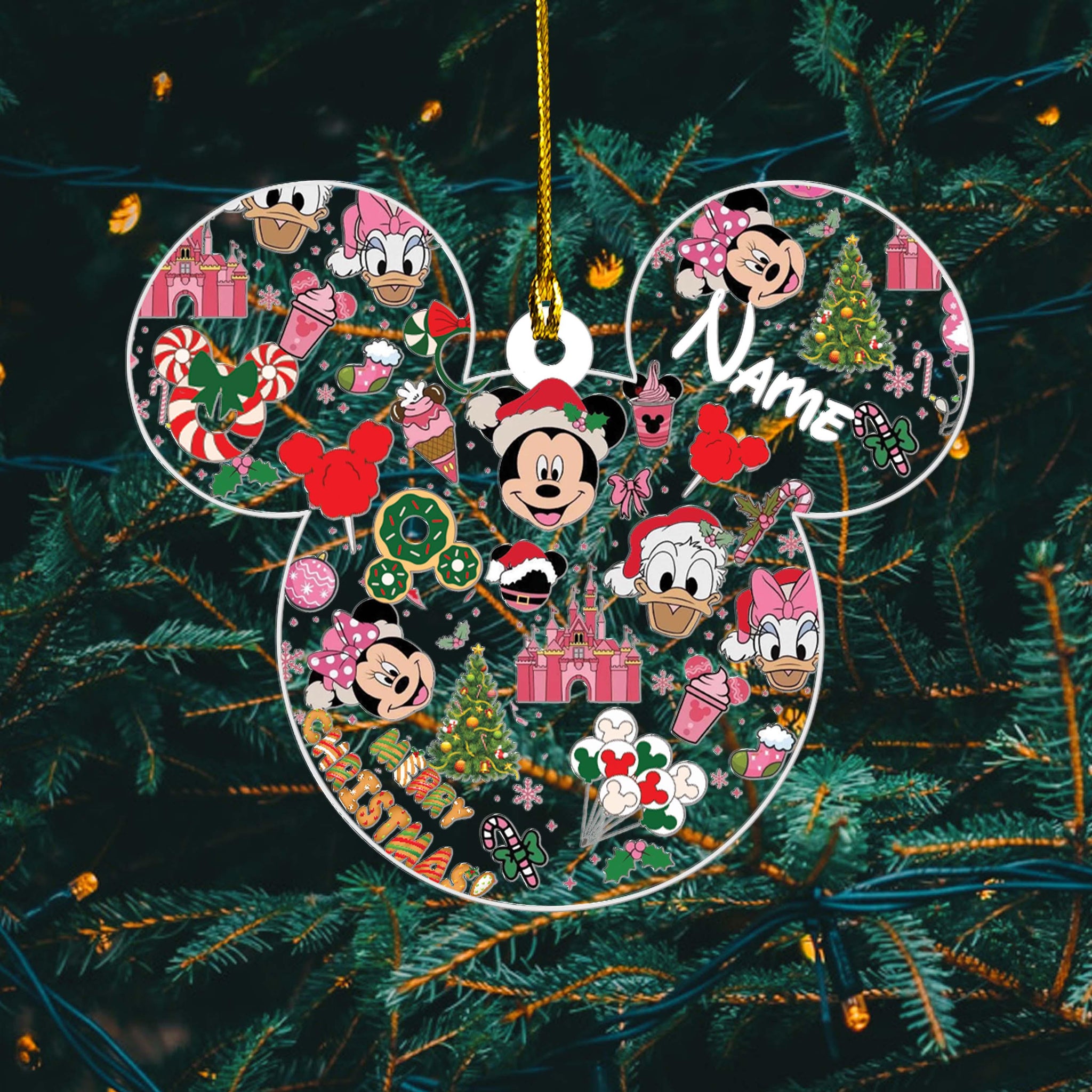 Personalized Pink Disney Christmas Ornament, Mickey Christmas Ornament, Disneyland Family Ornament, Family Vacation Ornament,Disneyland Gift HOCT21