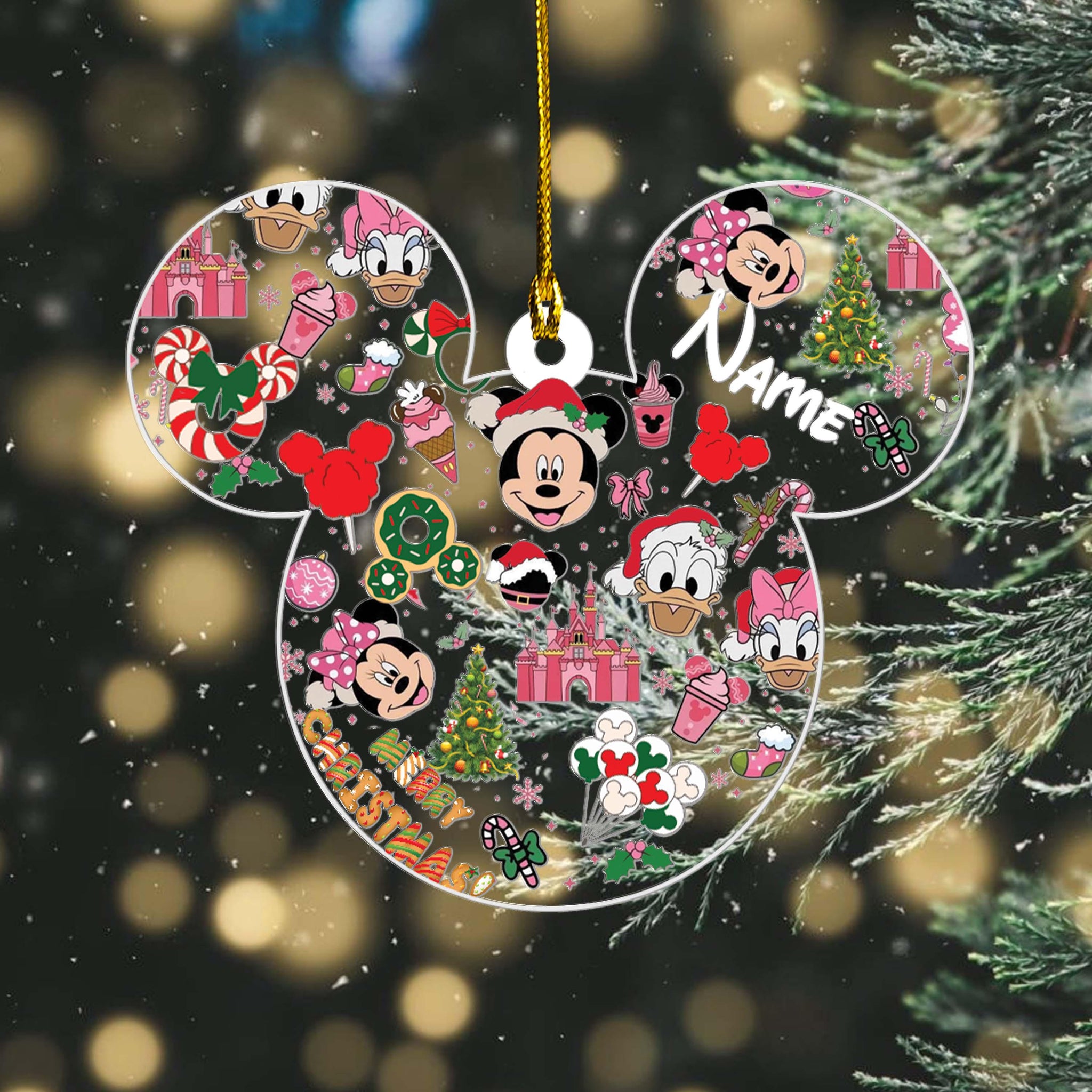 Personalized Pink Disney Christmas Ornament, Mickey Christmas Ornament, Disneyland Family Ornament, Family Vacation Ornament,Disneyland Gift HOCT21