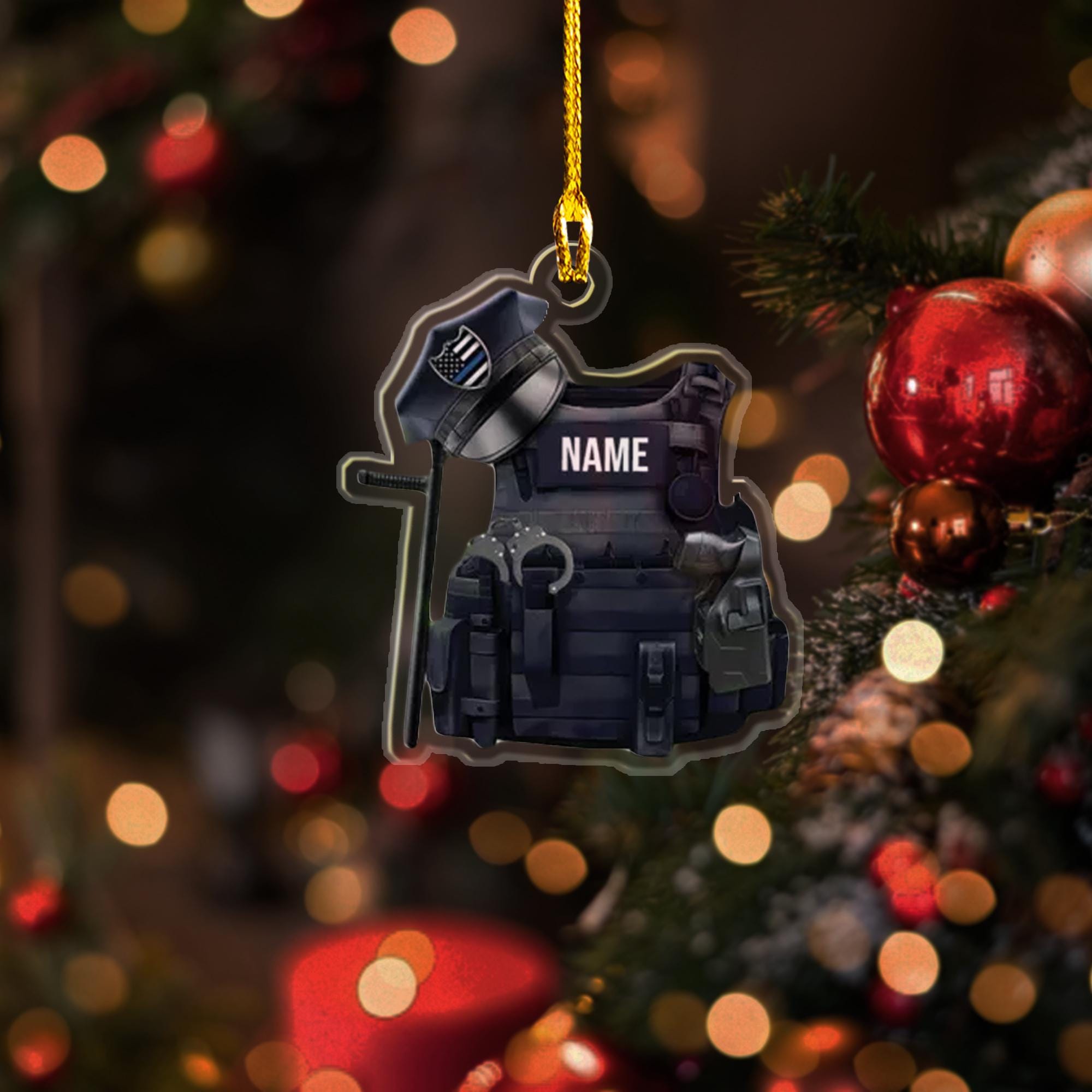 Personalized Police Christmas 2D Flat Acrylic Ornament, Custom Police Name Christmas Ornament, Police Uniform Ornament, Policeman Ornament ORNO5