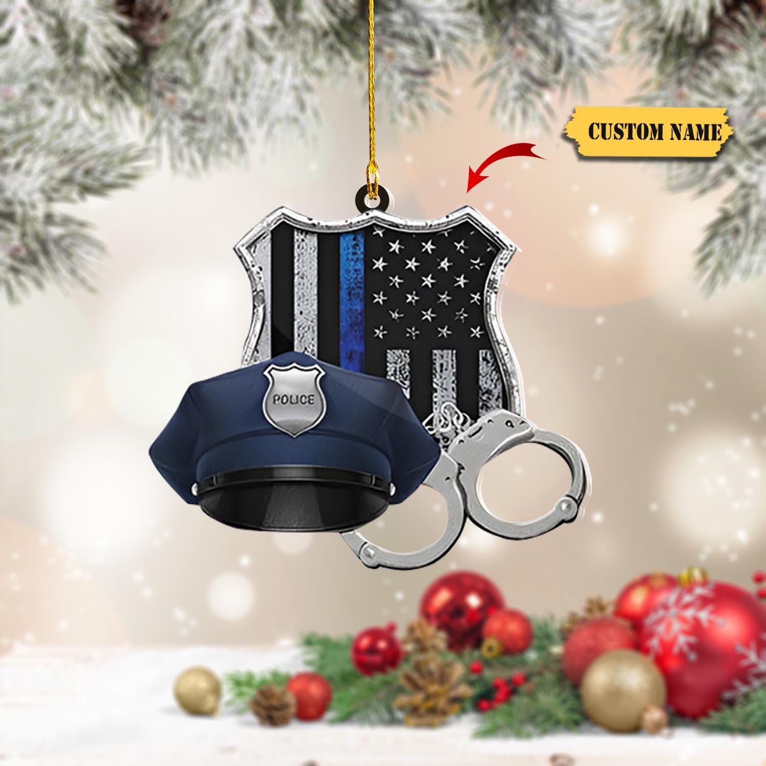 Personalized Police Combo Shaped Ornament Christmas, Blue Line Ornament, Christmas Gifts for Police Officer, First Responder Ornament HAOR0711