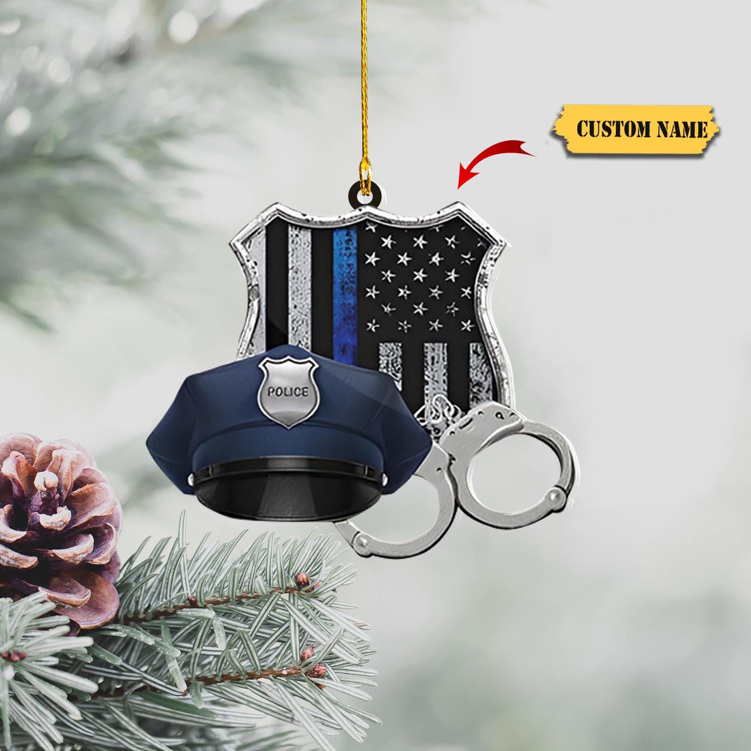 Personalized Police Combo Shaped Ornament Christmas, Blue Line Ornament, Christmas Gifts for Police Officer, First Responder Ornament HAOR0711