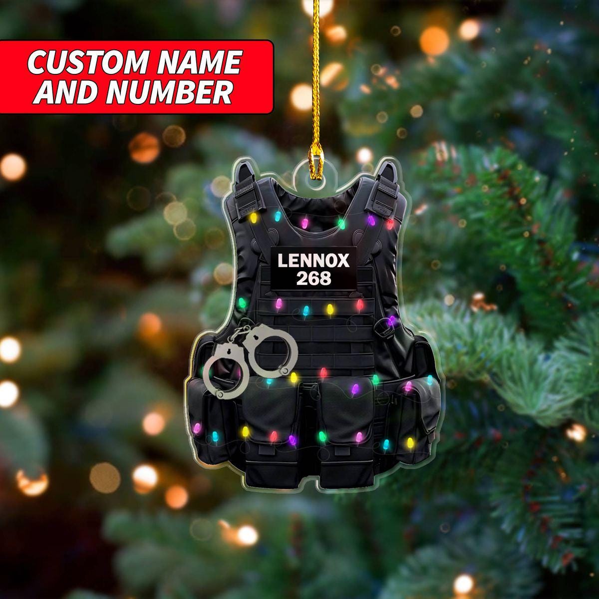 Personalized Police Ornaments Police Vest Flat Ornament, Custom Police Name Christmas Ornament, Police Gift Uniform Christmas Ornament ORNO5