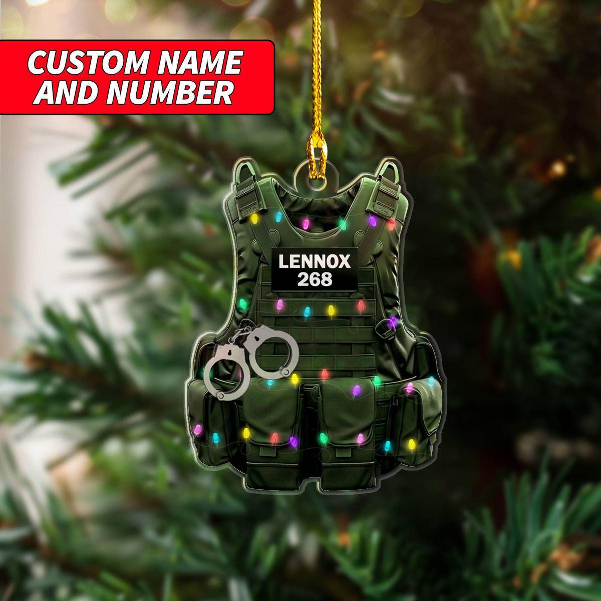 Personalized Police Ornaments Police Vest Flat Ornament, Custom Police Name Christmas Ornament, Police Gift Uniform Christmas Ornament ORNO5