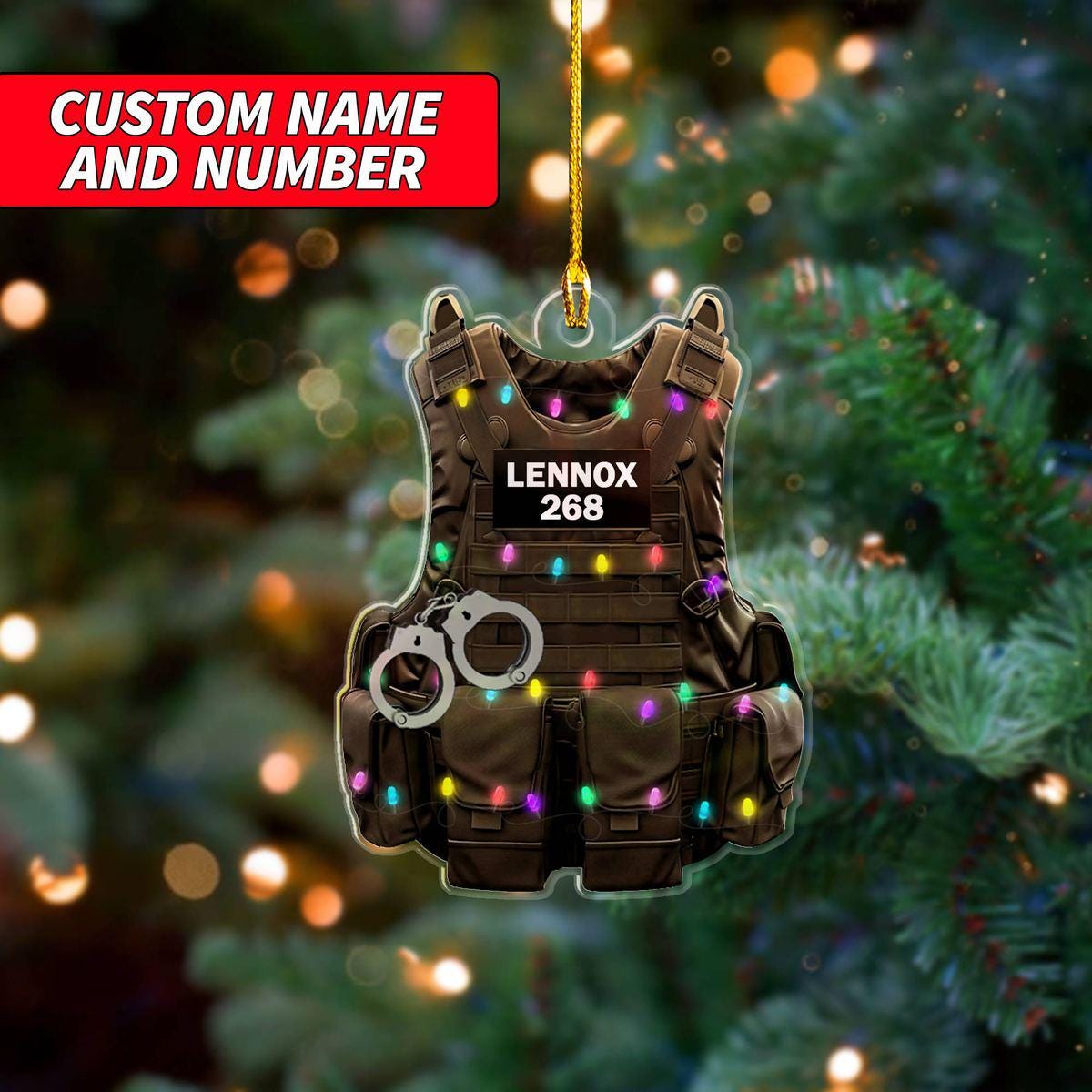 Personalized Police Ornaments Police Vest Flat Ornament, Custom Police Name Christmas Ornament, Police Gift Uniform Christmas Ornament ORNO5