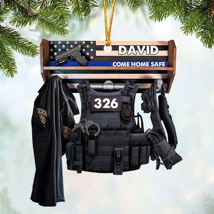 Personalized Police Storage Christmas Ornament, Police Come Home Safe Acrylic Ornament Gift, Police Bulletproof Department Christmas Decor ORH1710N