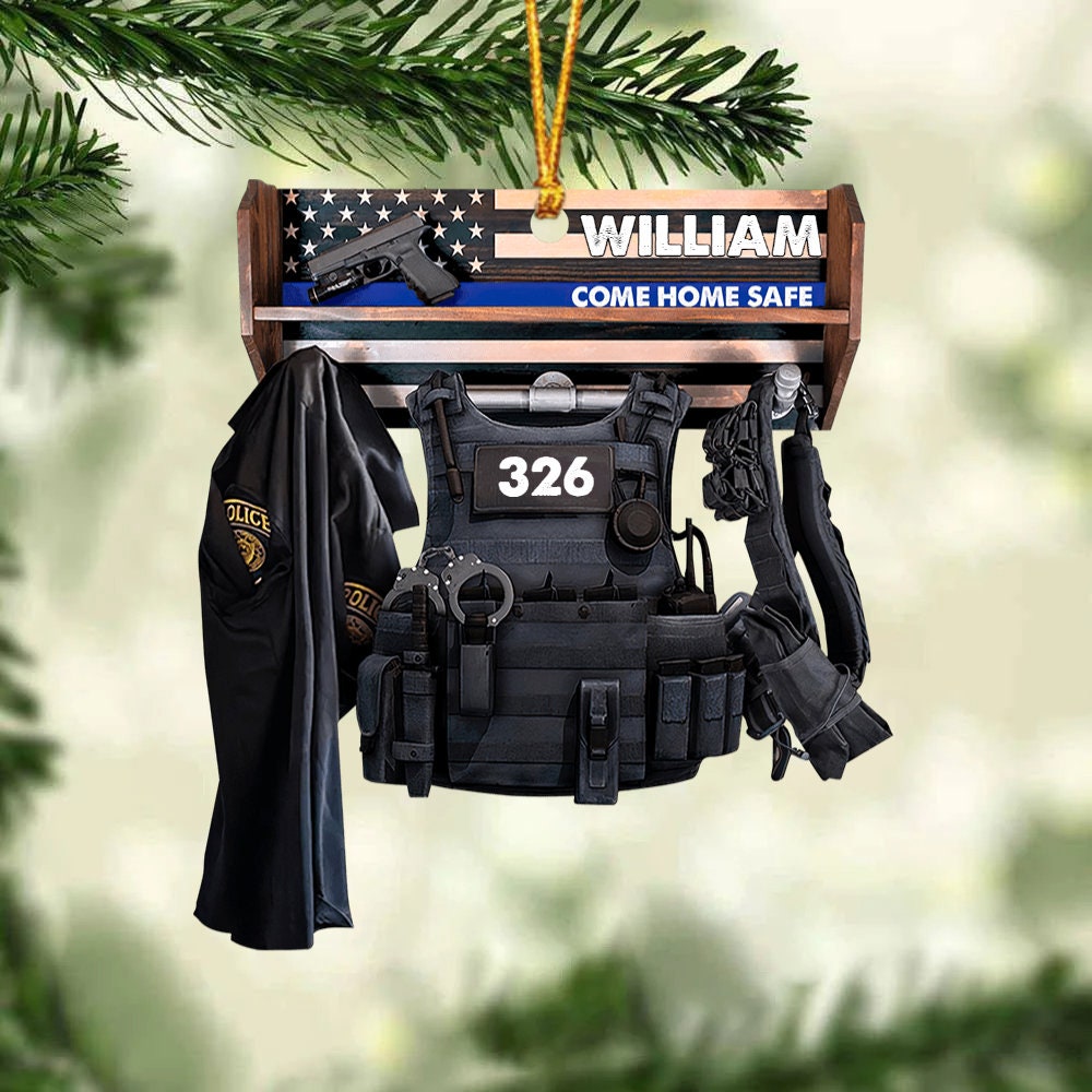 Personalized Police Storage Christmas Ornament, Police Come Home Safe Acrylic Ornament Gift, Police Bulletproof Department Christmas Decor ORH1710N