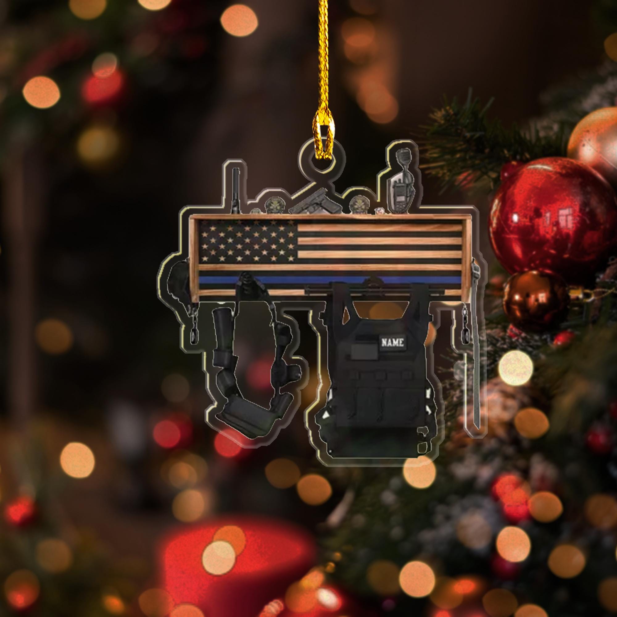 Personalized Police Uniform 2D Flat Ornament, Police Gear Rack Xmas Ornament, Police Uniform Ornament, Custom Ornament for Police Uniform ORNO5