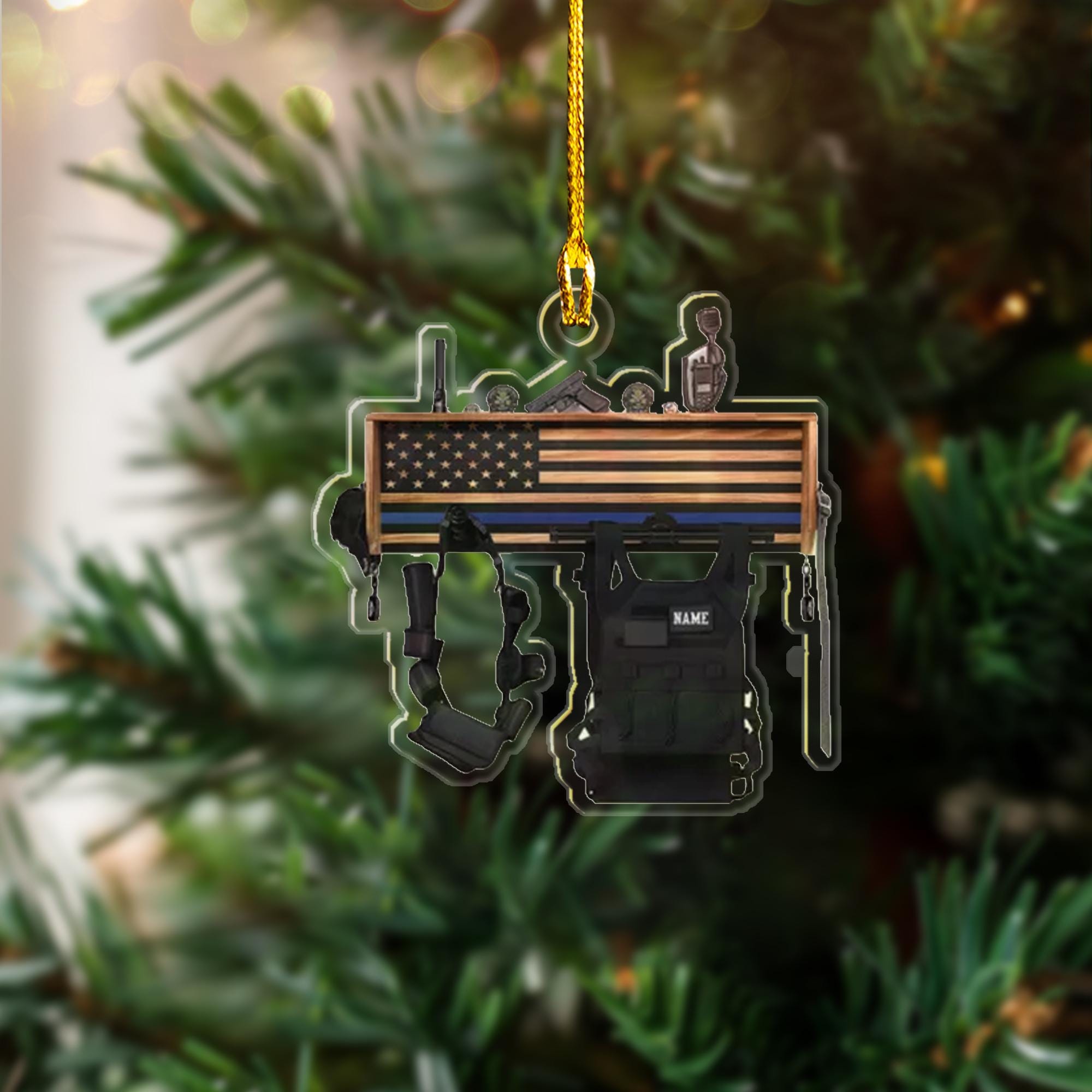 Personalized Police Uniform 2D Flat Ornament, Police Gear Rack Xmas Ornament, Police Uniform Ornament, Custom Ornament for Police Uniform ORNO5