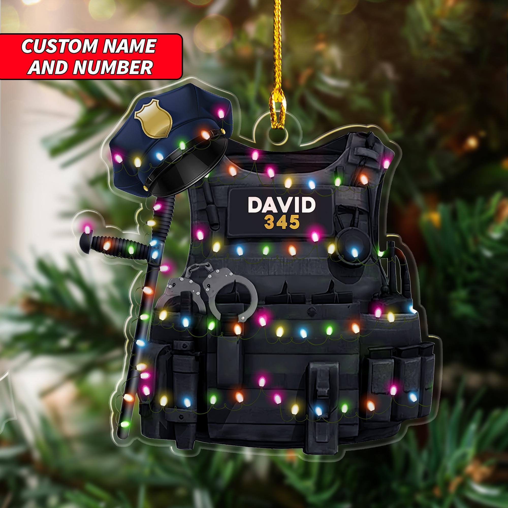 Personalized Police Vest Christmas Ornament, Custom Police Name Christmas Ornament, Police Bulletproof Vest Personalized Shaped Ornament ORNO5