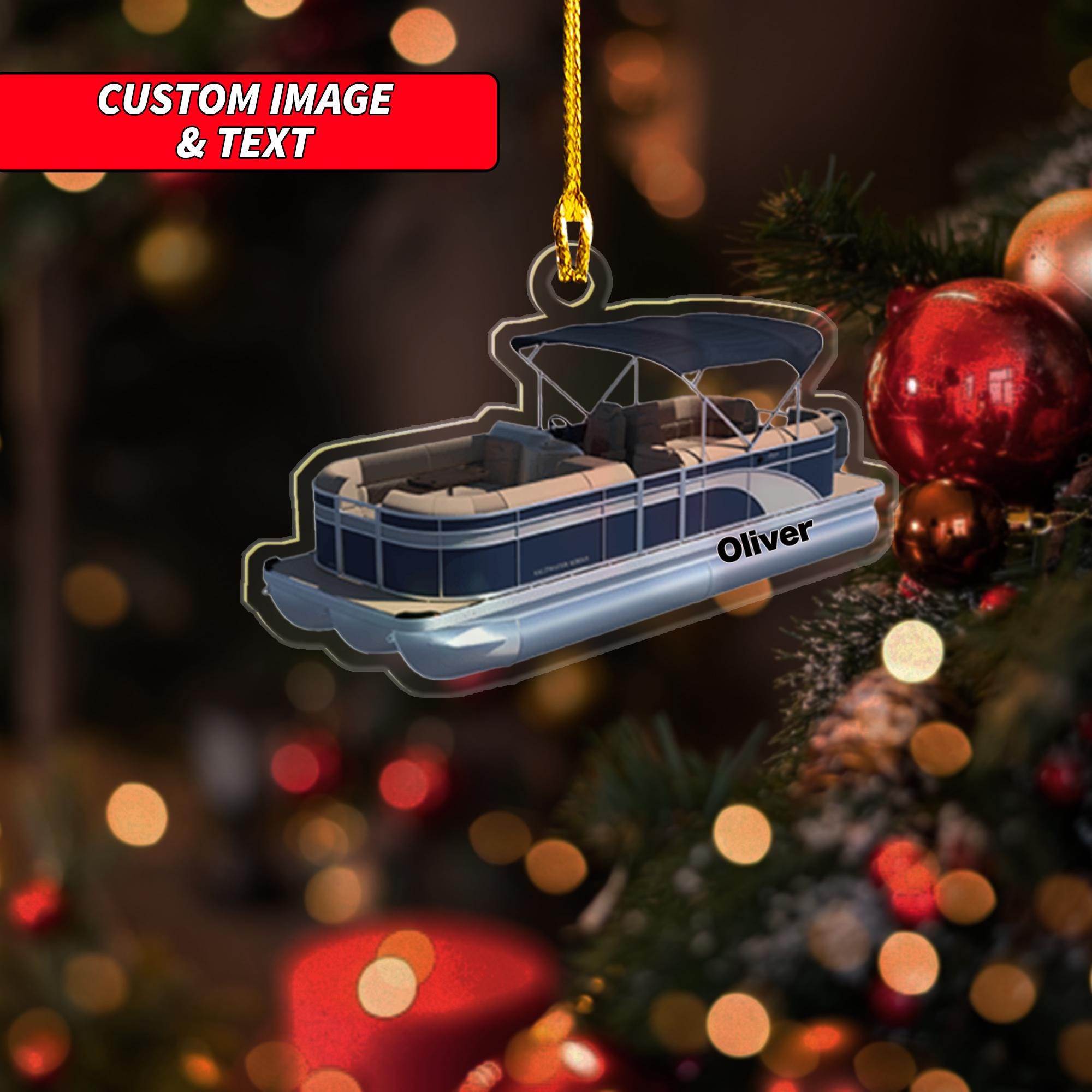 Personalized Pontoon Boat Christmas Ornament, Custom Name Boat Christmas Ornament, 2D Flat Pontoon Trip Christmas Ornament ORNO5