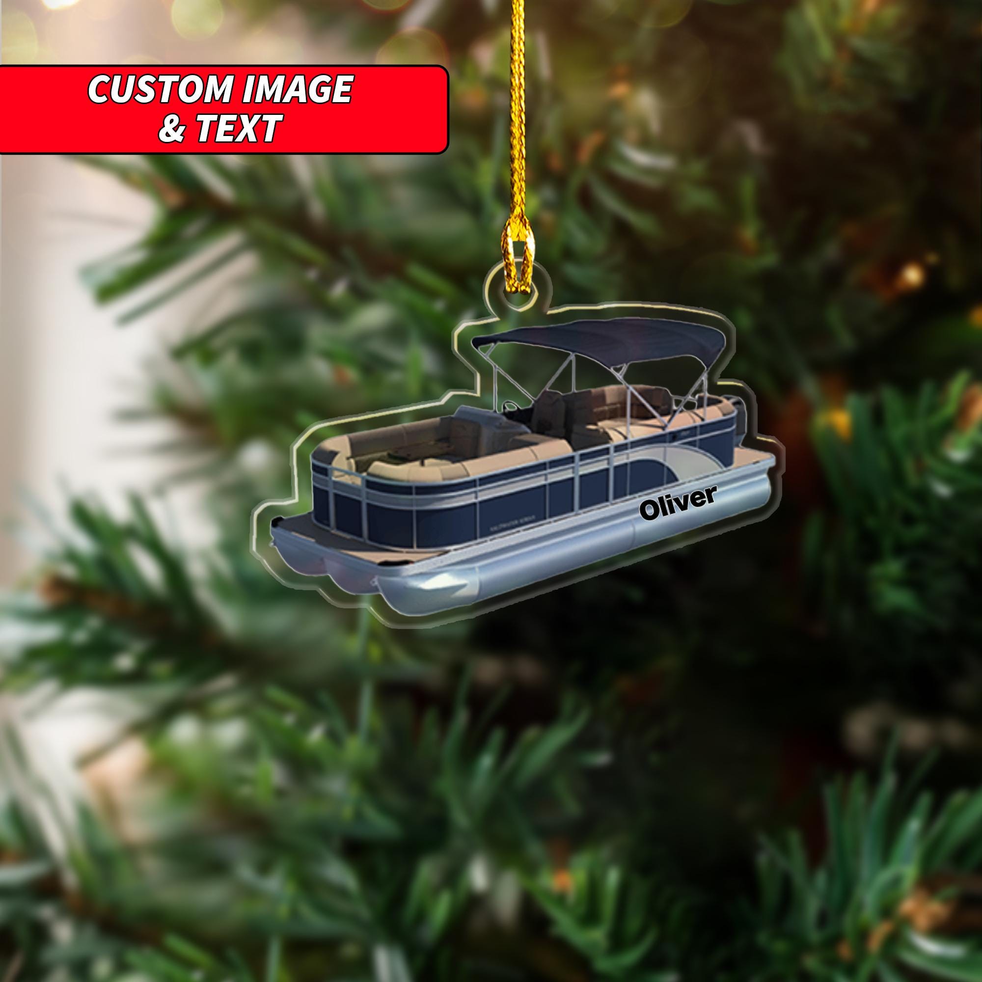 Personalized Pontoon Boat Christmas Ornament, Custom Name Boat Christmas Ornament, 2D Flat Pontoon Trip Christmas Ornament ORNO5