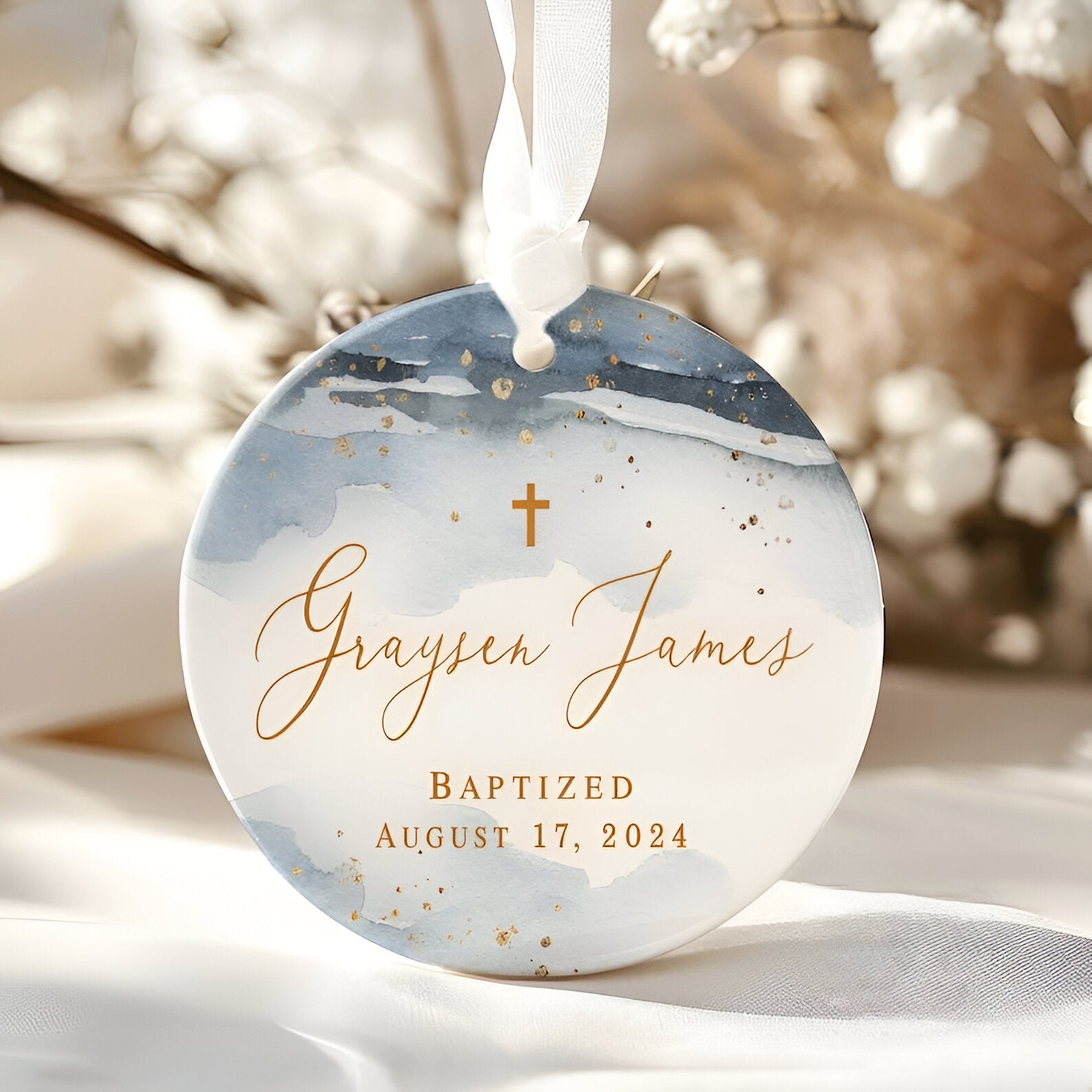 Personalized Porcelain Ornament- Baptism Gift for Boy - Custom Christening Gift ORN0110