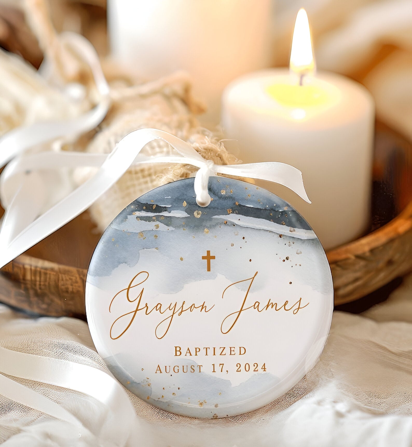 Personalized Porcelain Ornament- Baptism Gift for Boy - Custom Christening Gift ORN0110