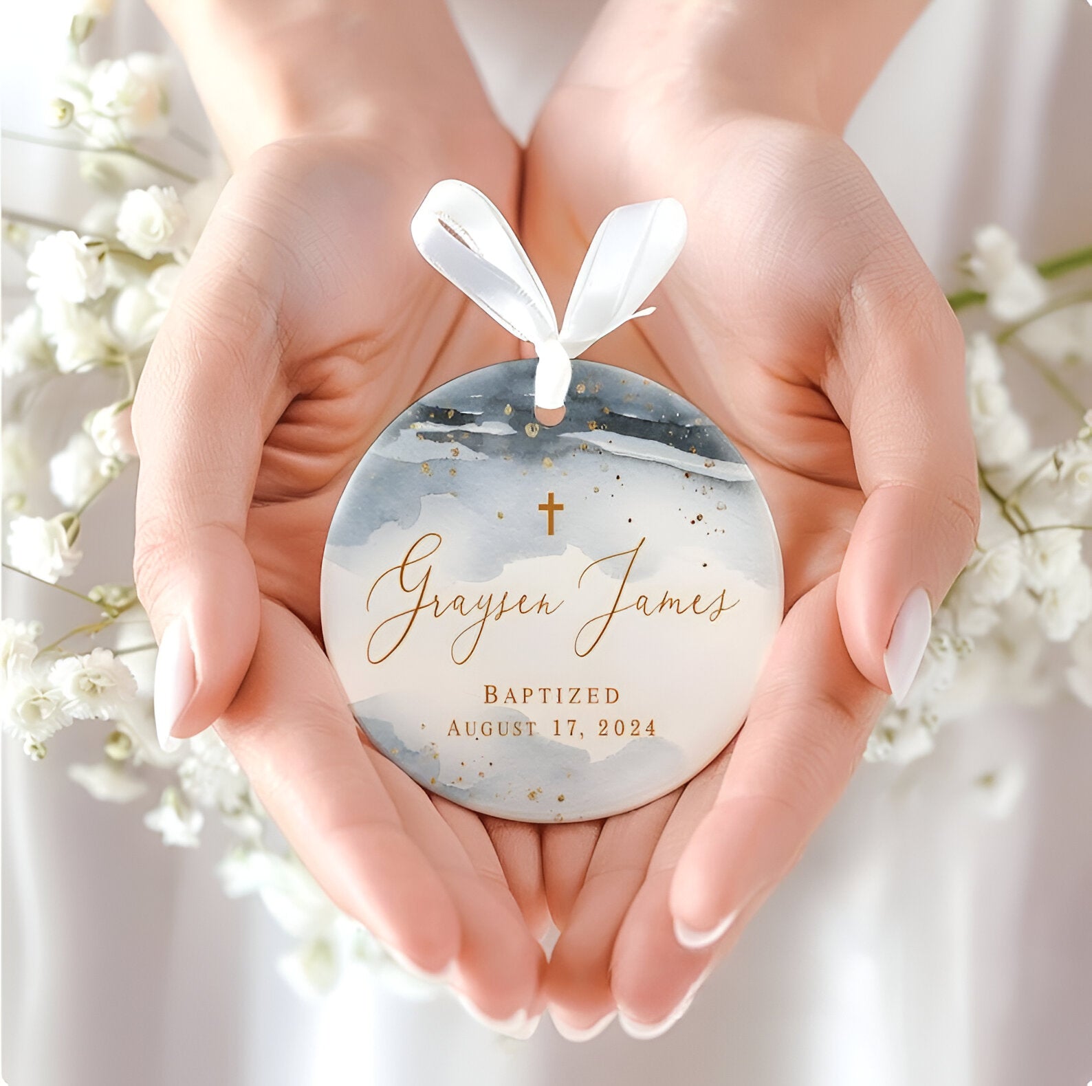 Personalized Porcelain Ornament- Baptism Gift for Boy - Custom Christening Gift ORN0110