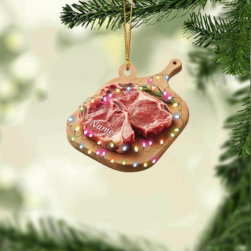 Personalized Raw Beef Ornament, Beefsteak Christmas Ornament, Cooking Ornament, Restaurant Ornament Decor, Kitchen Ornament HAOR0611
