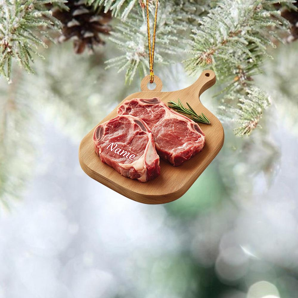 Personalized Raw Beef Ornament, Beefsteak Christmas Ornament, Cooking Ornament, Restaurant Ornament Decor, Kitchen Ornament HAOR0611
