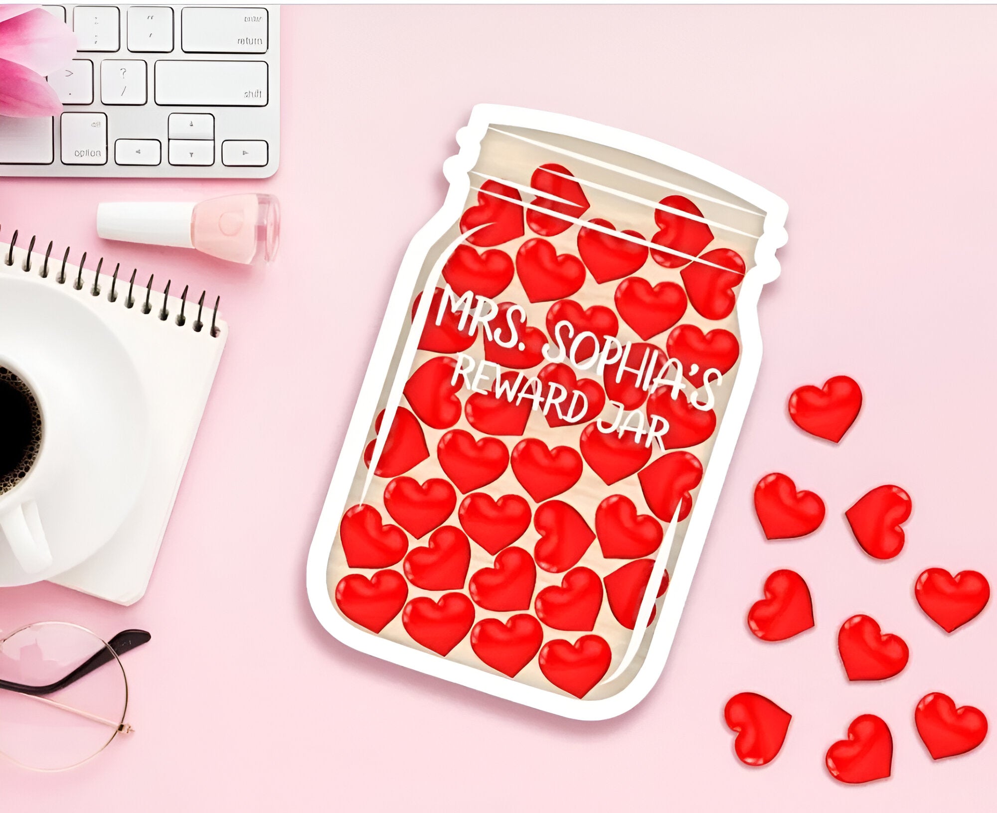 Personalized Reward Jar For Classroom With Heart Acrylic Charms, Teacher Jar Gift For Teacher, Custom Teacher Sign, Teacher Reward Gift rejar rejar1