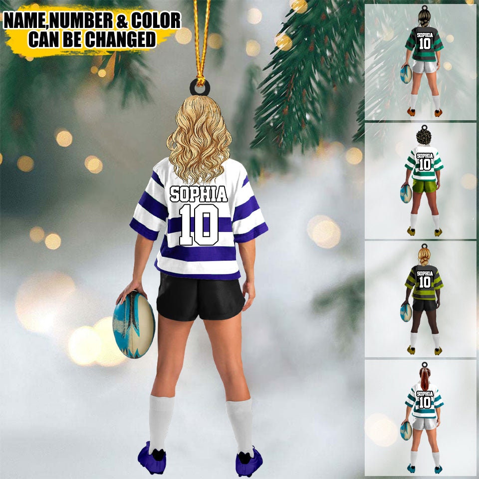 Personalized Rugby FemaleGirlWoman Player Acrylic Christmas Ornament, Gift For Rugby Players, Custom Name And Number For Rugby Player ORH1710N