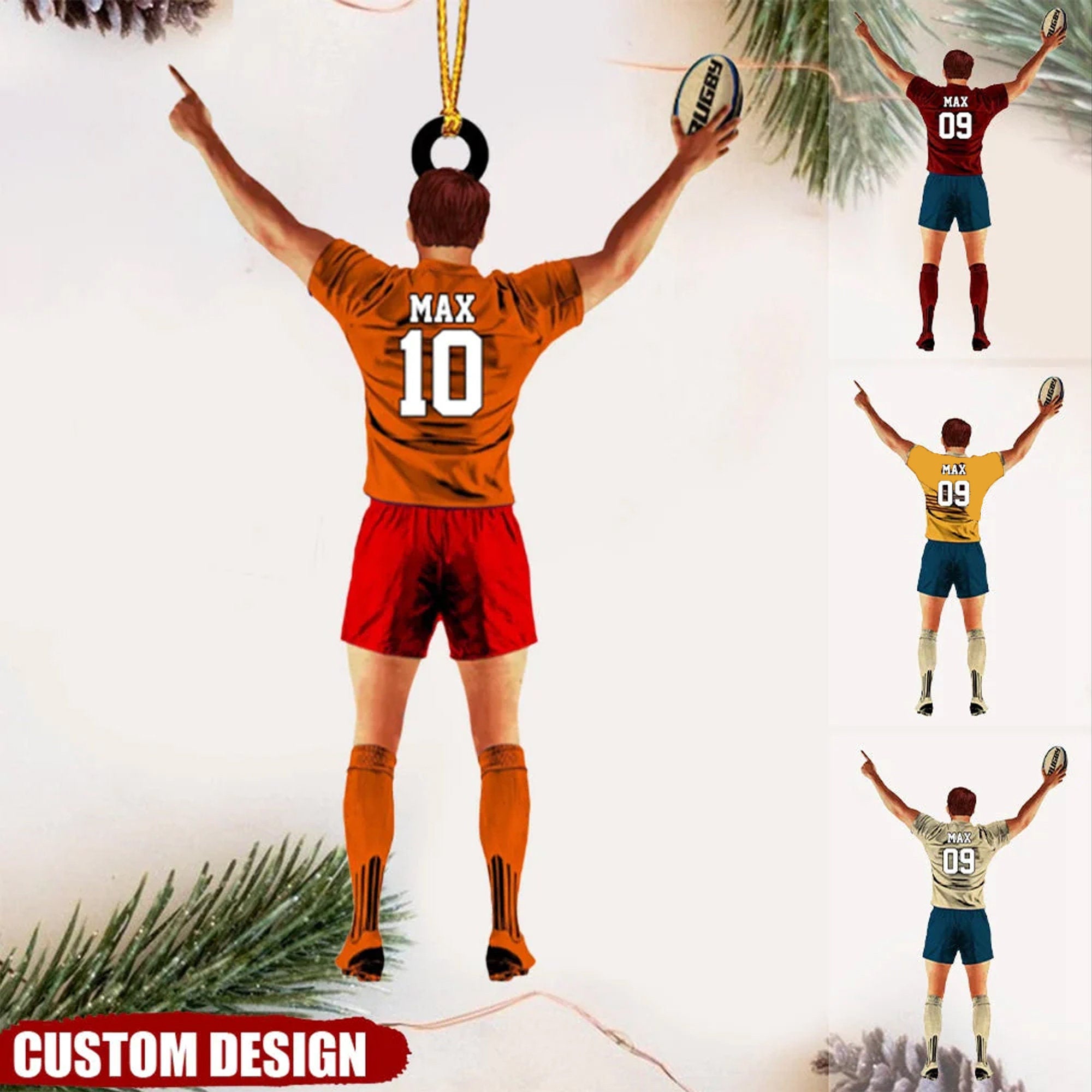 Personalized Rugby MaleBoyMan Player Acrylic Christmas Ornament, Gift For Rugby Players, Custom Name And Number For Rugby Player ORH1710N