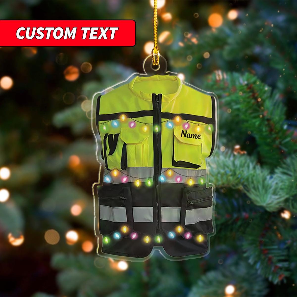 Personalized Safety Vest Christmas Light Ornament, Christmas Ornament Gift, Surveyor Ornament, Custom Safety Vest Hanging Ornament ORNO5