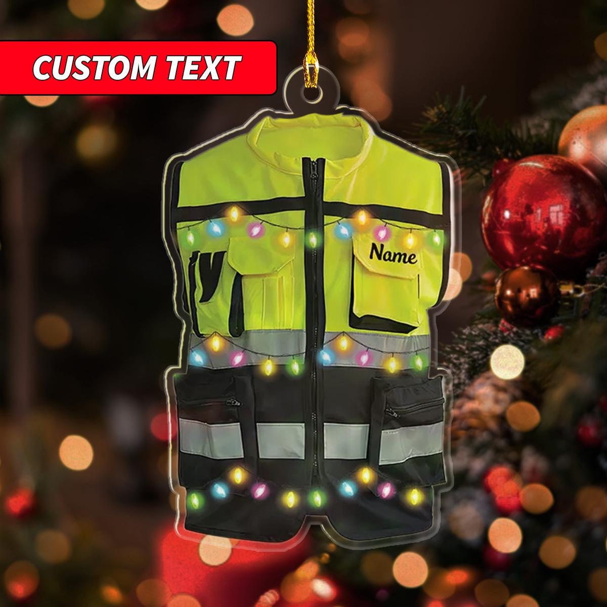 Personalized Safety Vest Christmas Light Ornament, Christmas Ornament Gift, Surveyor Ornament, Custom Safety Vest Hanging Ornament ORNO5