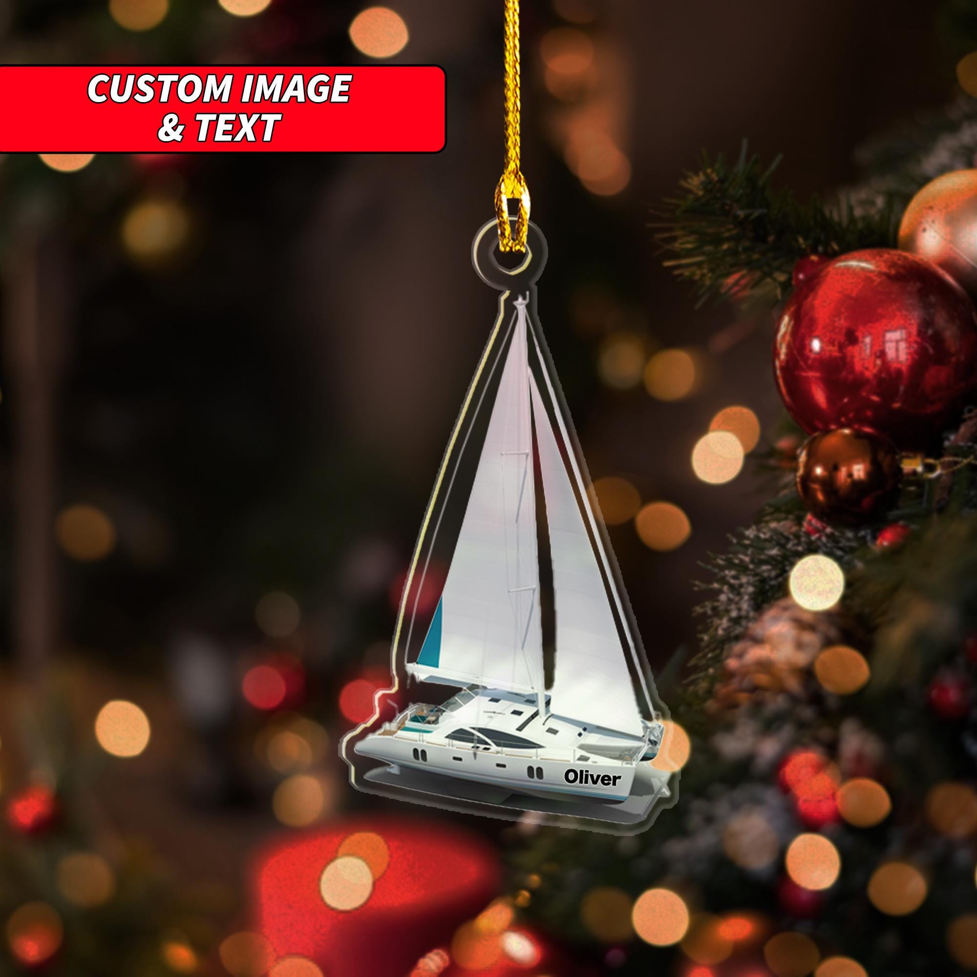 Personalized Sailboat Christmas Ornament, Custom Sailing Ornament, Boating Ornament, Sailor Ornament, 2D Flat Sail Ship Christmas Ornament ORNO5