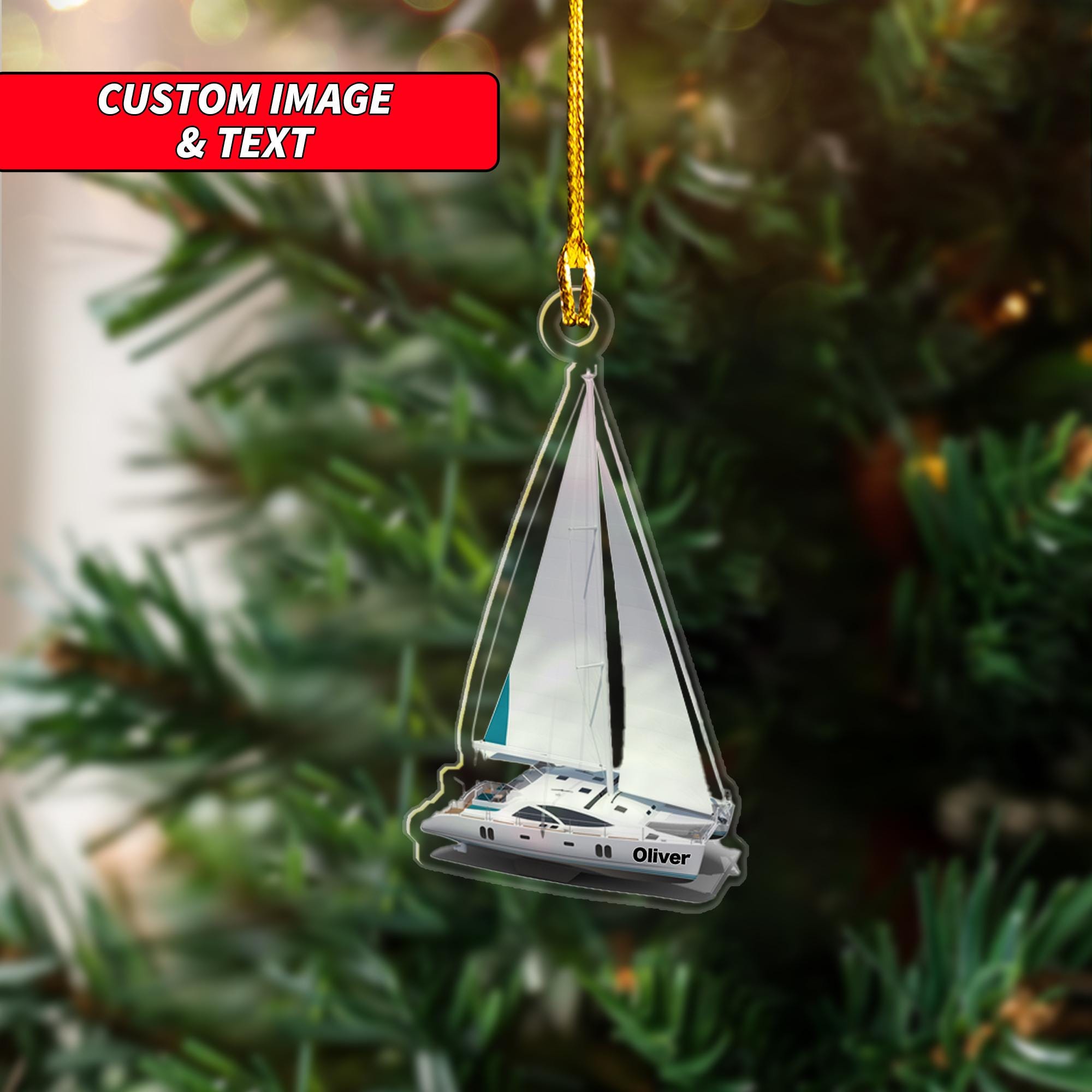 Personalized Sailboat Christmas Ornament, Custom Sailing Ornament, Boating Ornament, Sailor Ornament, 2D Flat Sail Ship Christmas Ornament ORNO5