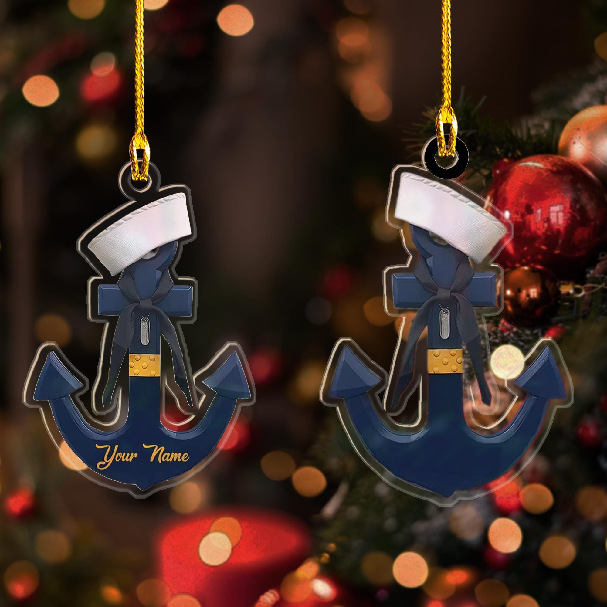 Personalized Sailor Uniform Personalized 2D Flat Acrylic Ornament, Sailboat Wood Christmas Ornament, Custom Christmas Acrylic Ornament ORNO5