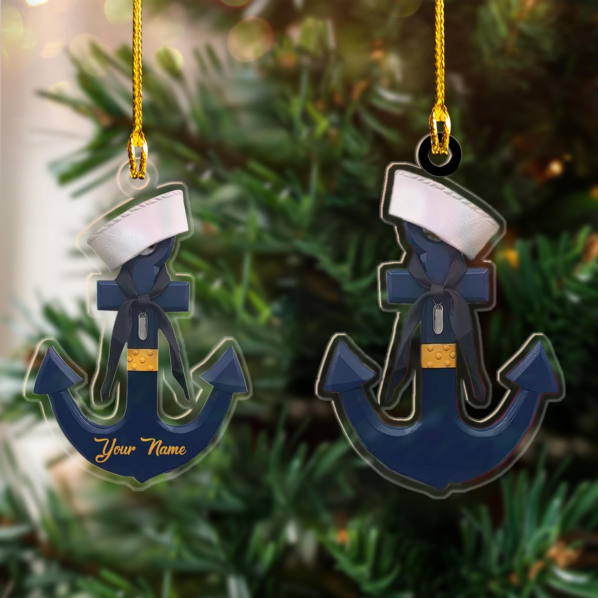 Personalized Sailor Uniform Personalized 2D Flat Acrylic Ornament, Sailboat Wood Christmas Ornament, Custom Christmas Acrylic Ornament ORNO5