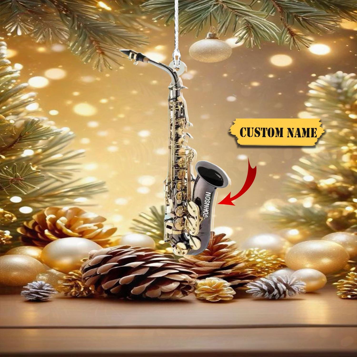 Personalized Saxophone Ornament Acrylic 2D, Saxophone Christmas Ornament , Saxophone Player, Saxophone Gifts, Music Ornament, Xmas 2024 HAOR0711