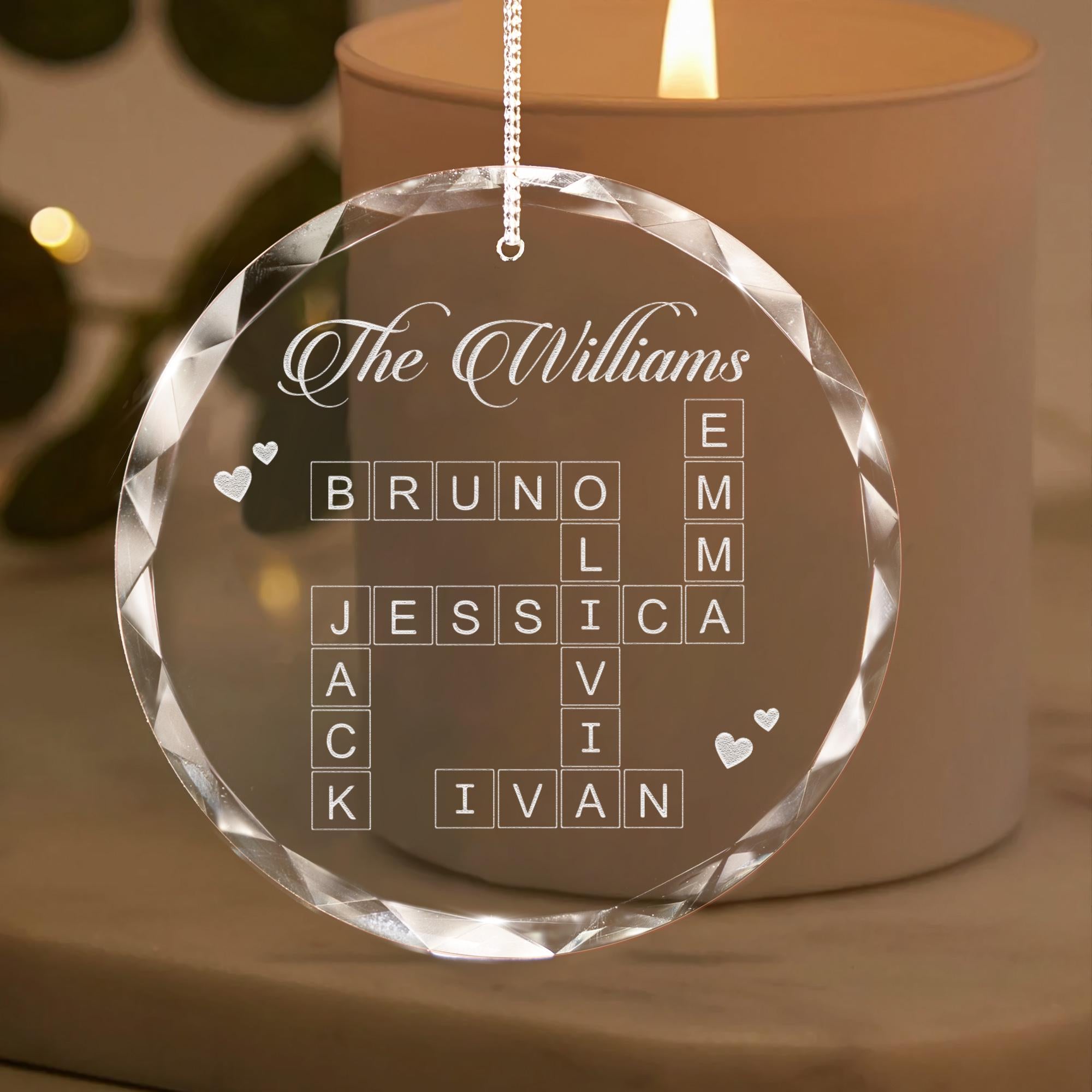 Personalized Scrabble Christmas Ornament, Custom Family Name Crossword Puzzle Ornament, Grandkids Crossword Puzzle Gifts for Grandparents OROC24