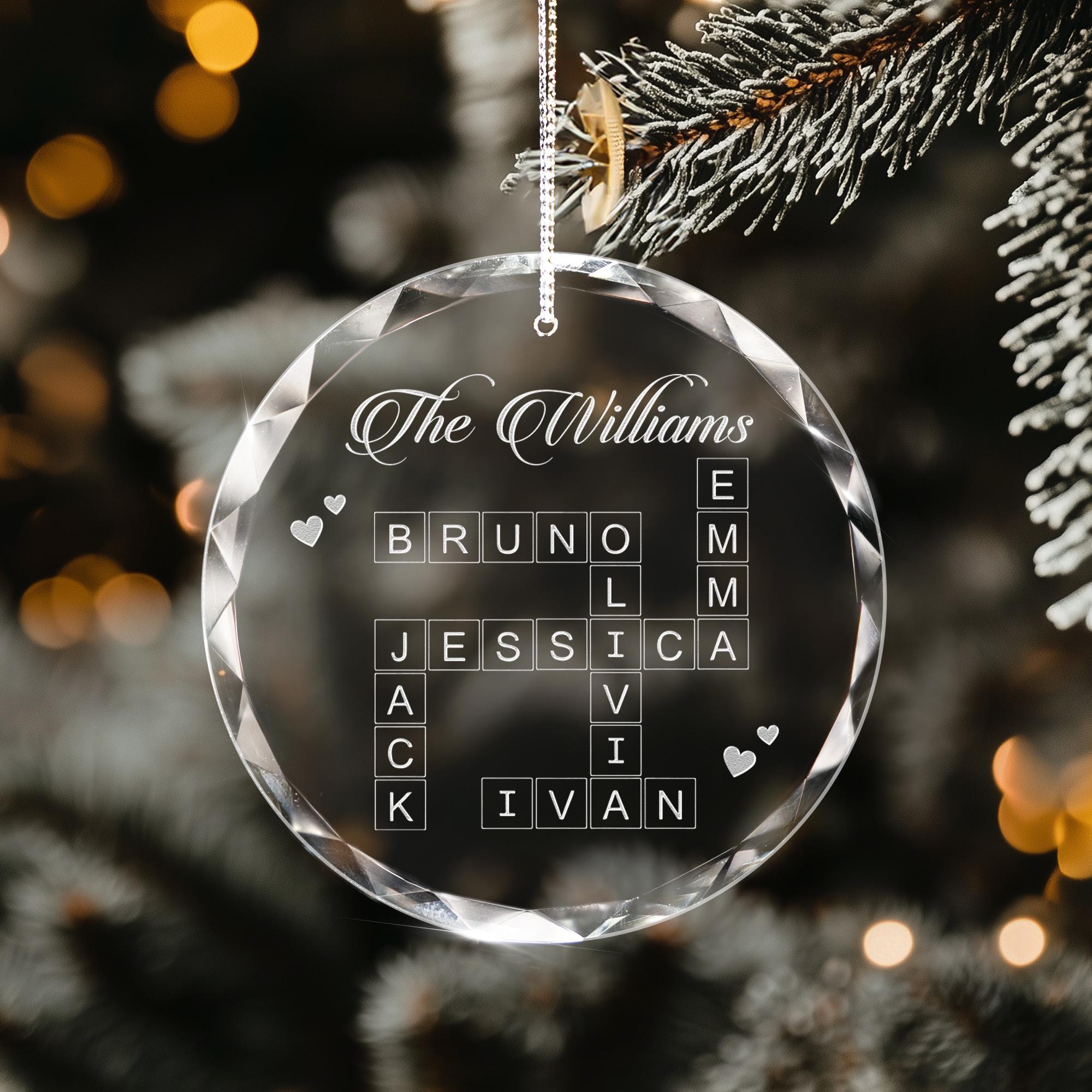 Personalized Scrabble Christmas Ornament, Custom Family Name Crossword Puzzle Ornament, Grandkids Crossword Puzzle Gifts for Grandparents OROC24