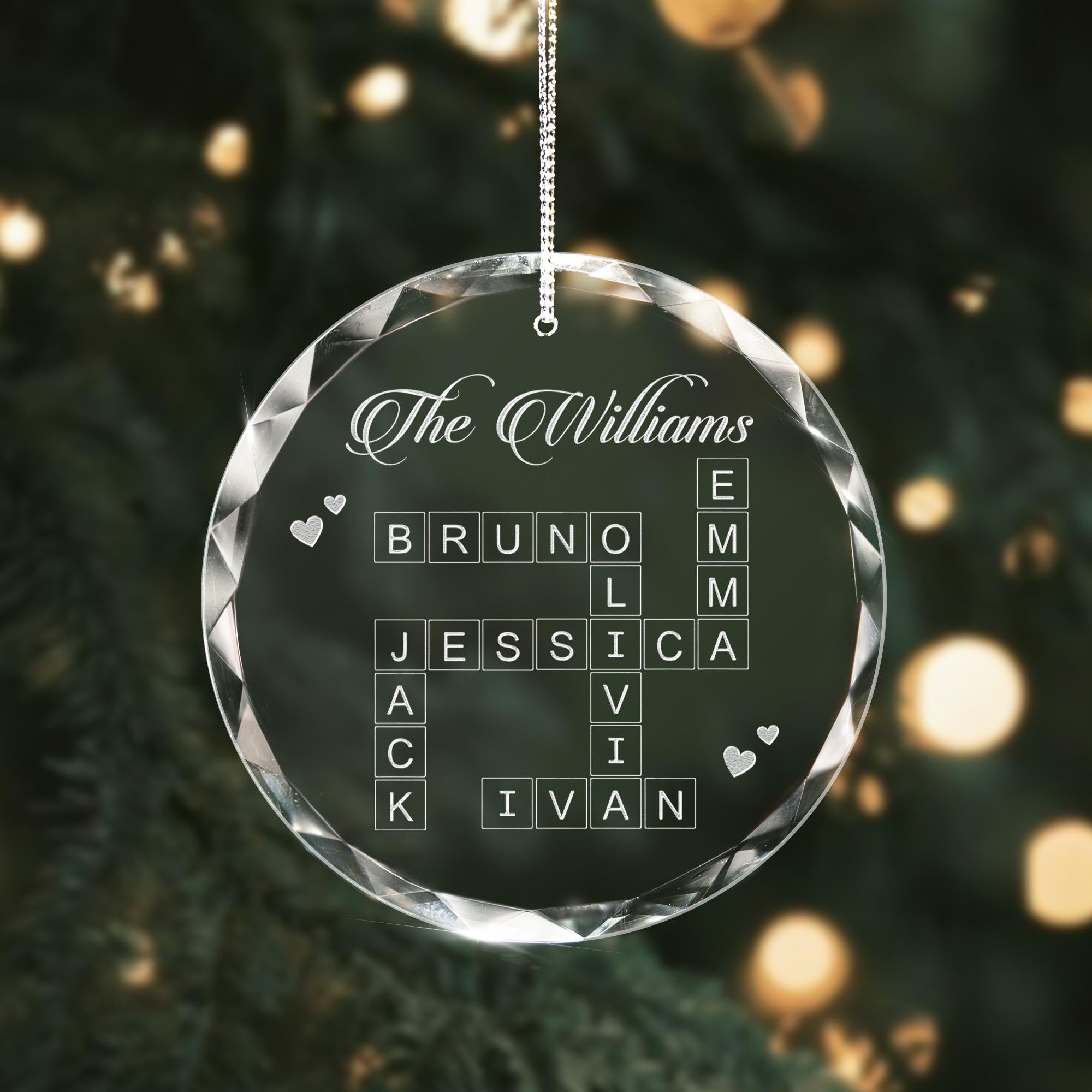 Personalized Scrabble Christmas Ornament, Custom Family Name Crossword Puzzle Ornament, Grandkids Crossword Puzzle Gifts for Grandparents OROC24