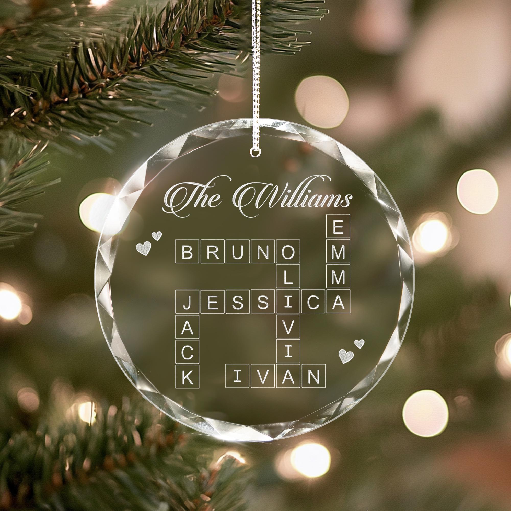 Personalized Scrabble Christmas Ornament, Custom Family Name Crossword Puzzle Ornament, Grandkids Crossword Puzzle Gifts for Grandparents OROC24