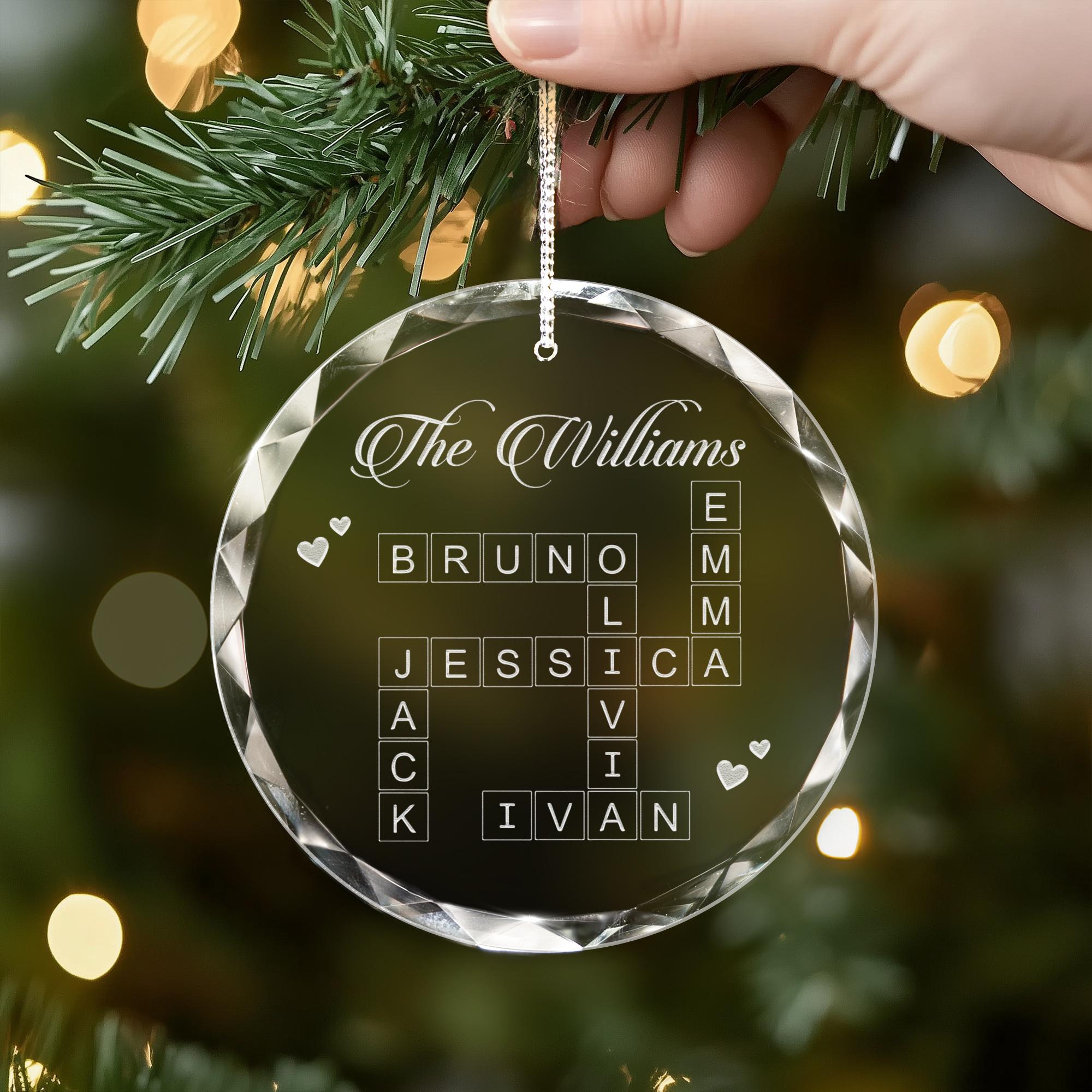 Personalized Scrabble Christmas Ornament, Custom Family Name Crossword Puzzle Ornament, Grandkids Crossword Puzzle Gifts for Grandparents OROC24