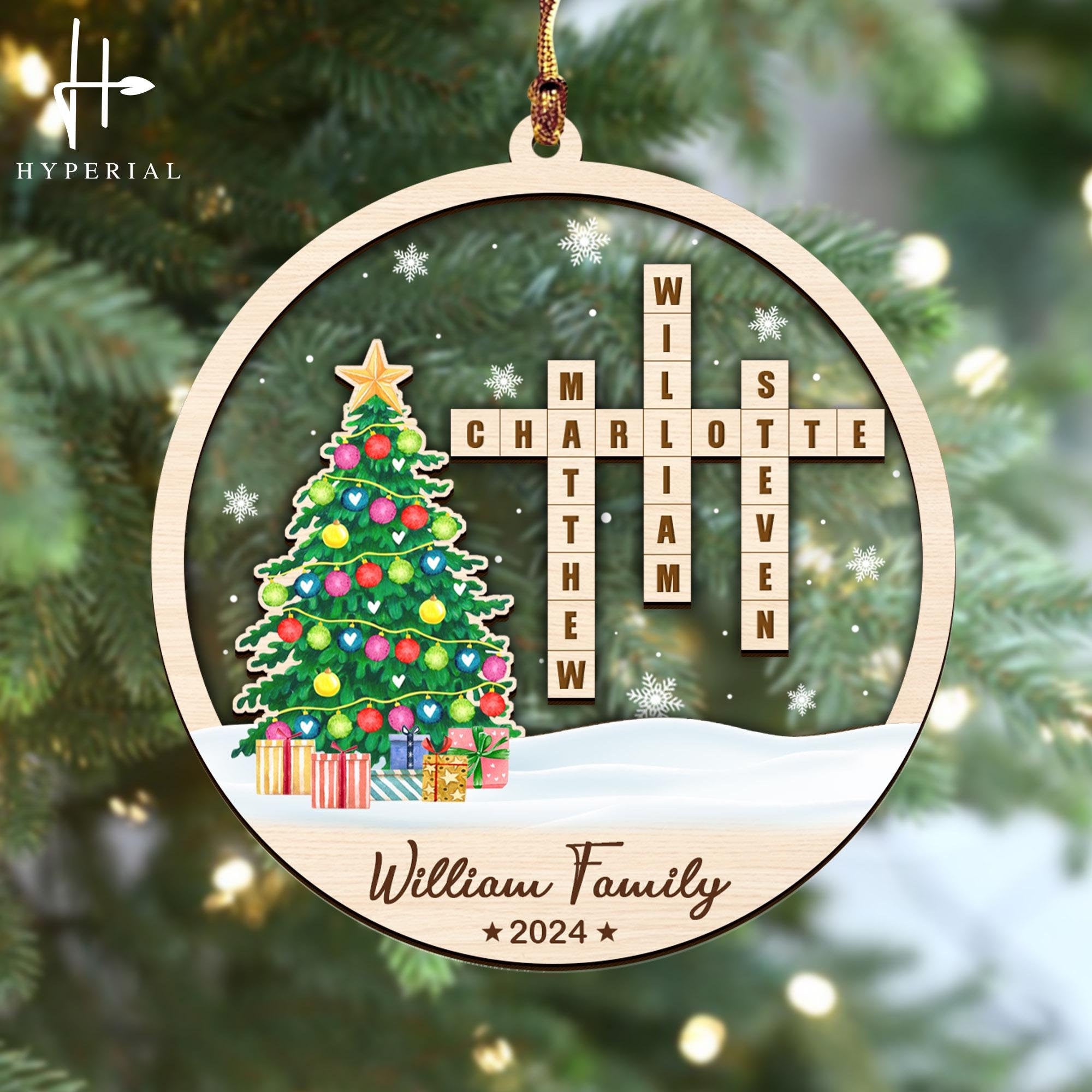 Personalized Scrabble Christmas Ornaments, Family Name Crossword Puzzle, Custom Family Christmas Ornament 2024, Christmas Gift, Xmas Decor OROC24