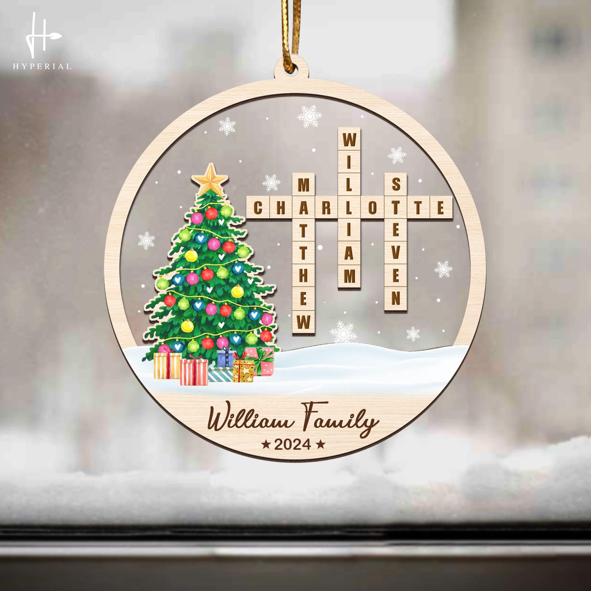 Personalized Scrabble Christmas Ornaments, Family Name Crossword Puzzle, Custom Family Christmas Ornament 2024, Christmas Gift, Xmas Decor OROC24