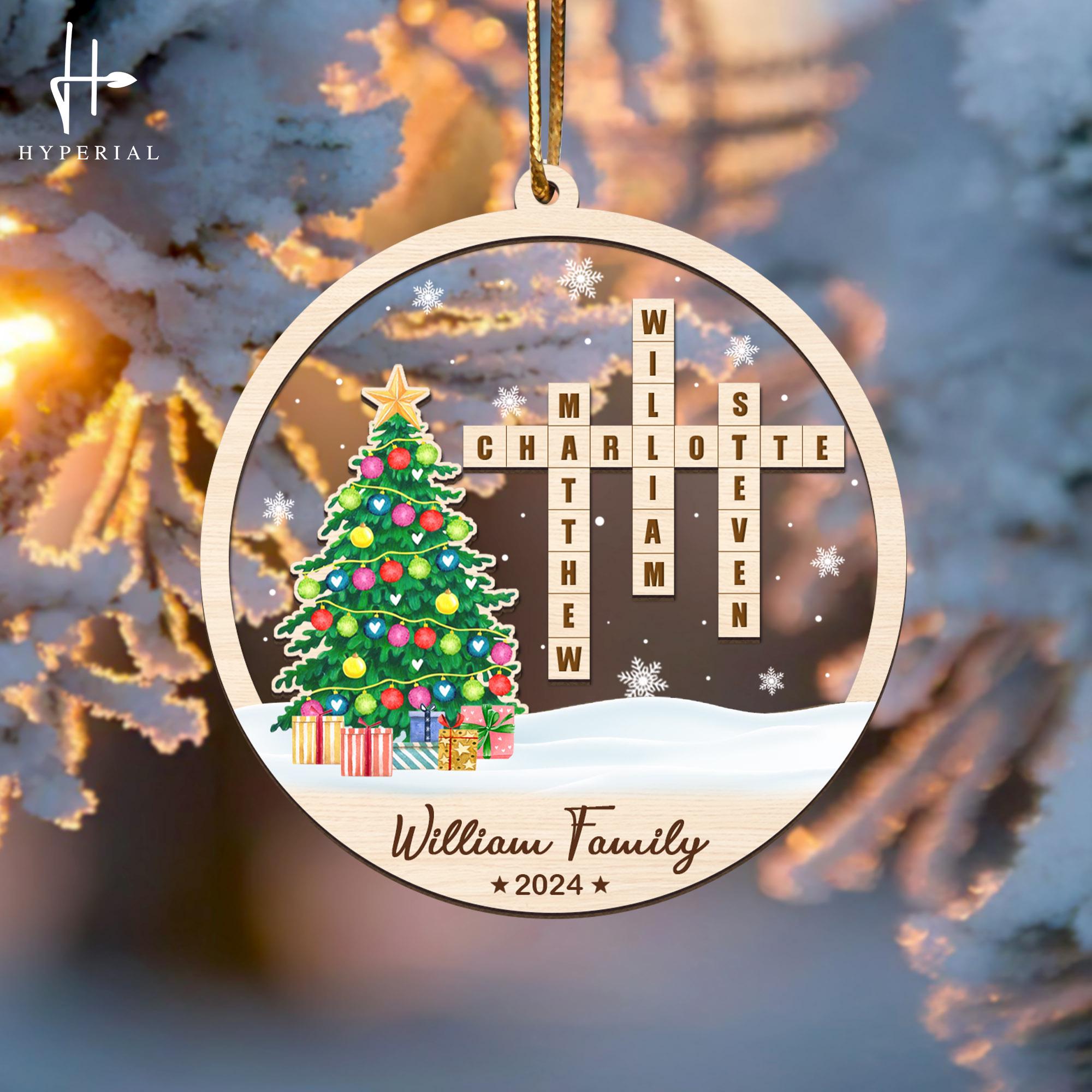Personalized Scrabble Christmas Ornaments, Family Name Crossword Puzzle, Custom Family Christmas Ornament 2024, Christmas Gift, Xmas Decor OROC24