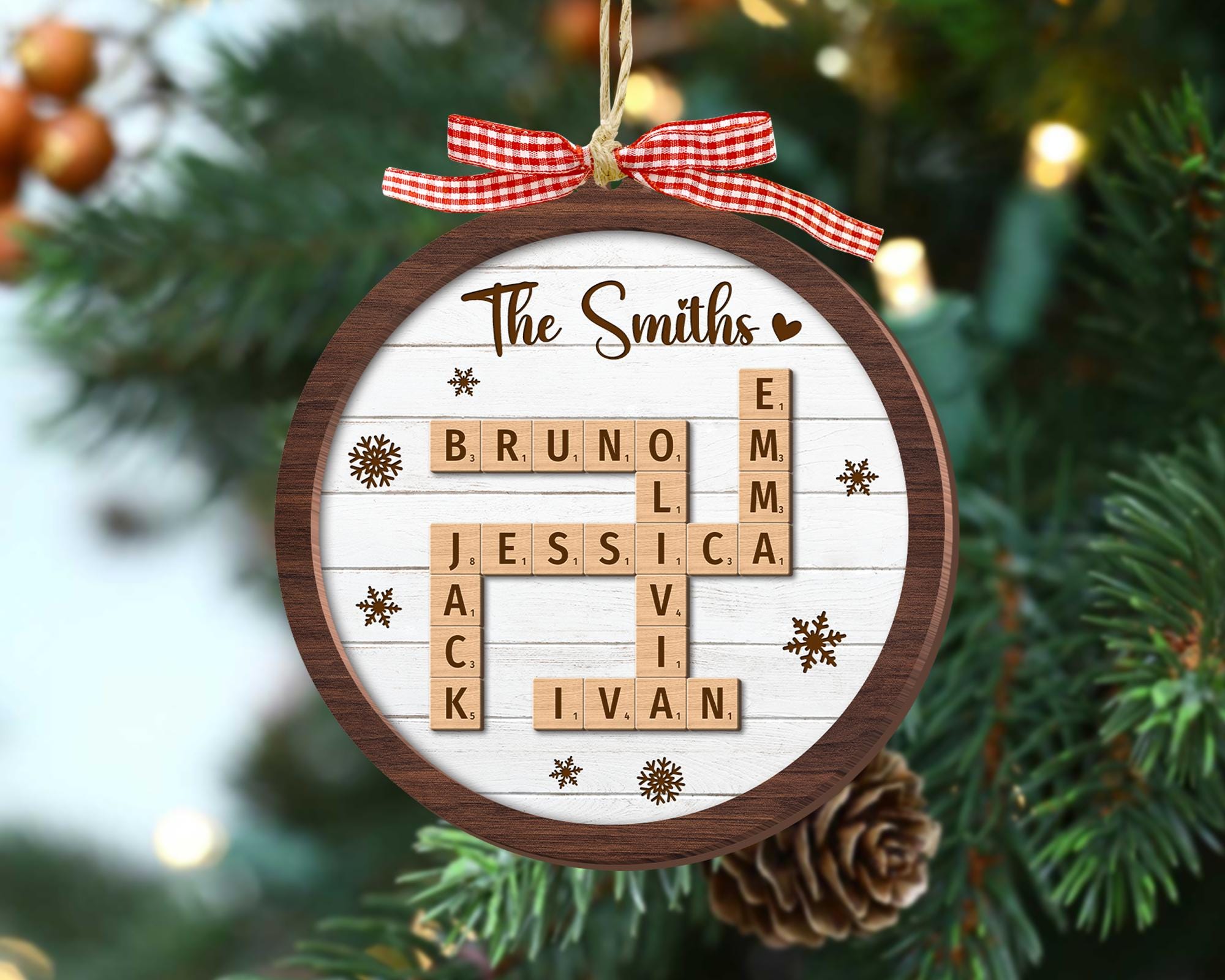 Personalized Scrabble Christmas Ornaments, Family Name Crossword Puzzle, Custom Family Christmas Ornament 2024, Christmas Gift, Xmas Decor ORH1710N