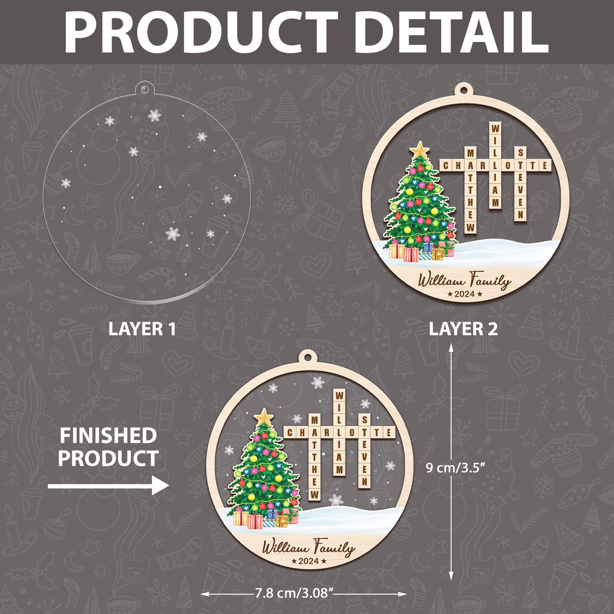 Personalized Scrabble Christmas Ornaments, Family Name Crossword Puzzle, Custom Family Christmas Ornament 2024, Christmas Gift, Xmas Decor OROC24