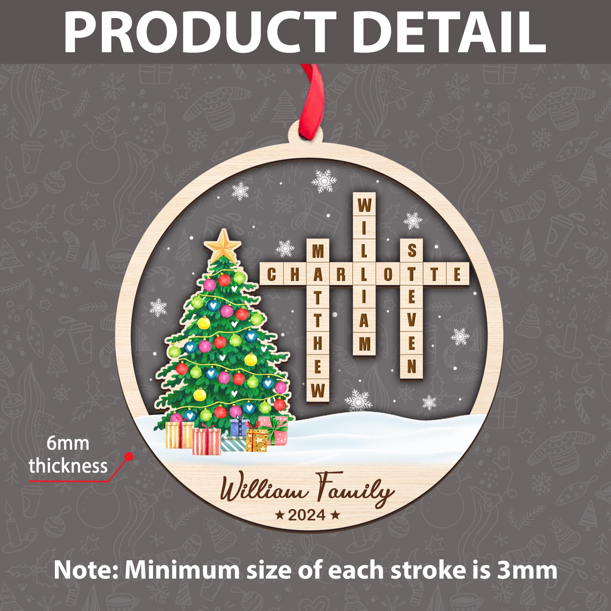 Personalized Scrabble Christmas Ornaments, Family Name Crossword Puzzle, Custom Family Christmas Ornament 2024, Christmas Gift, Xmas Decor OROC24