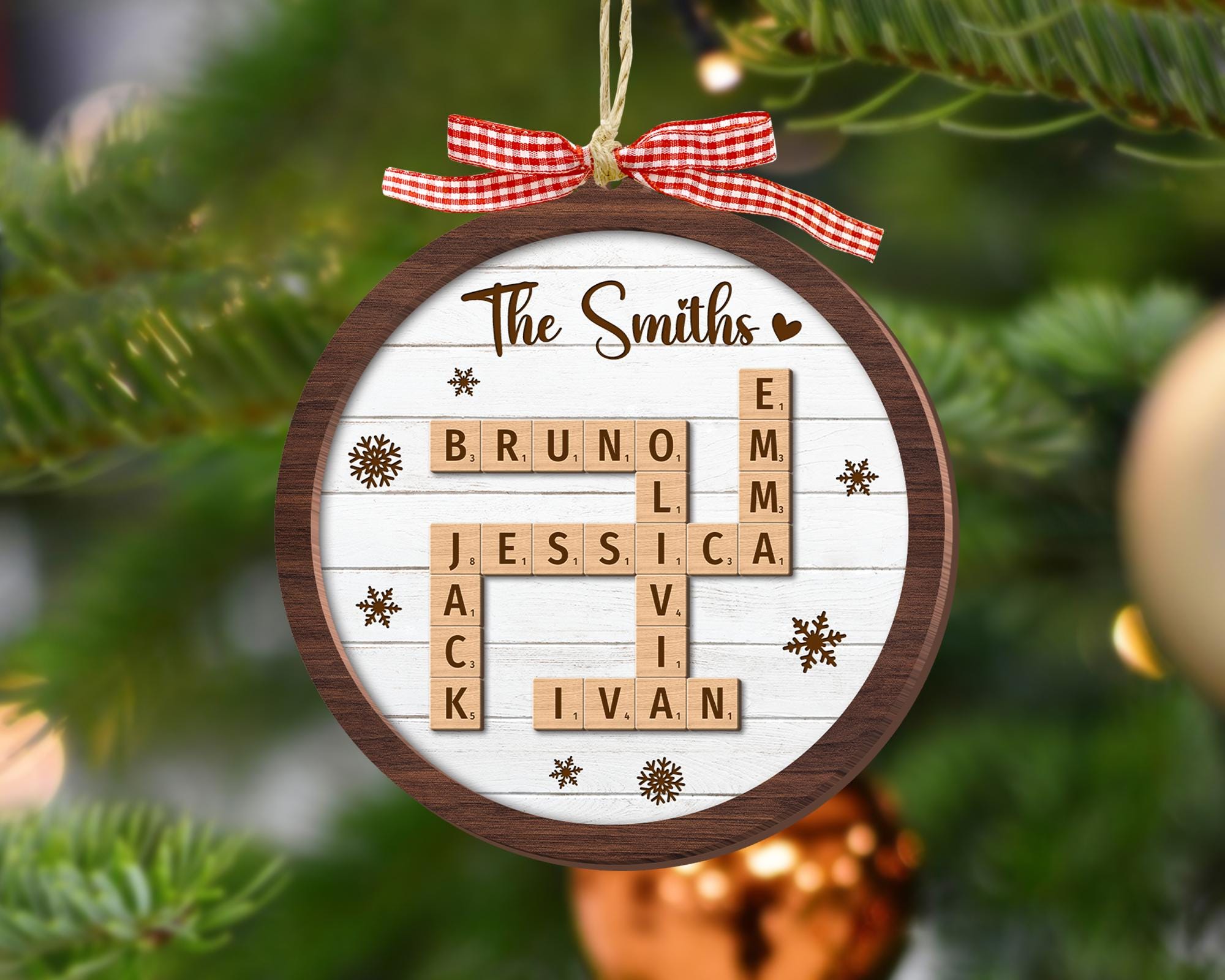 Personalized Scrabble Christmas Ornaments, Family Name Crossword Puzzle, Custom Family Christmas Ornament 2024, Christmas Gift, Xmas Decor ORH1710N