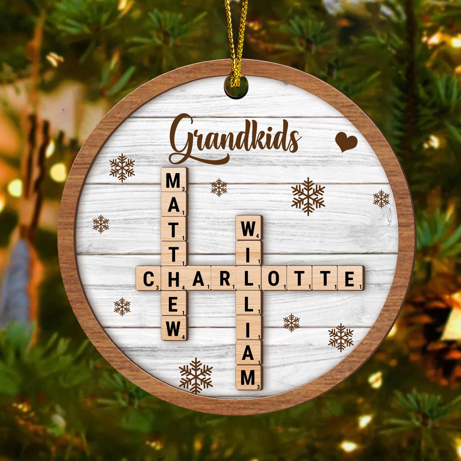 Personalized Scrabble Christmas Ornaments, Family Name Crossword Puzzle, Family Christmas Ornament, Grandkids Crossword Puzzle Ornament OROC24