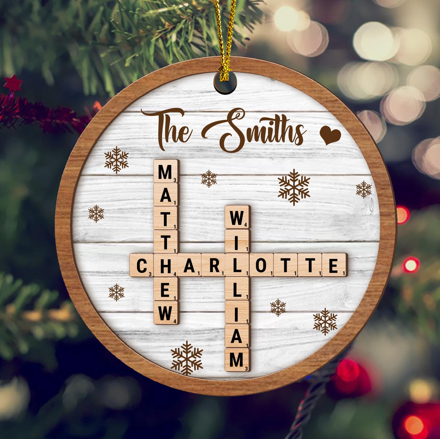 Personalized Scrabble Christmas Ornaments, Family Name Crossword Puzzle, Family Christmas Ornament, Grandkids Crossword Puzzle Ornament OROC24